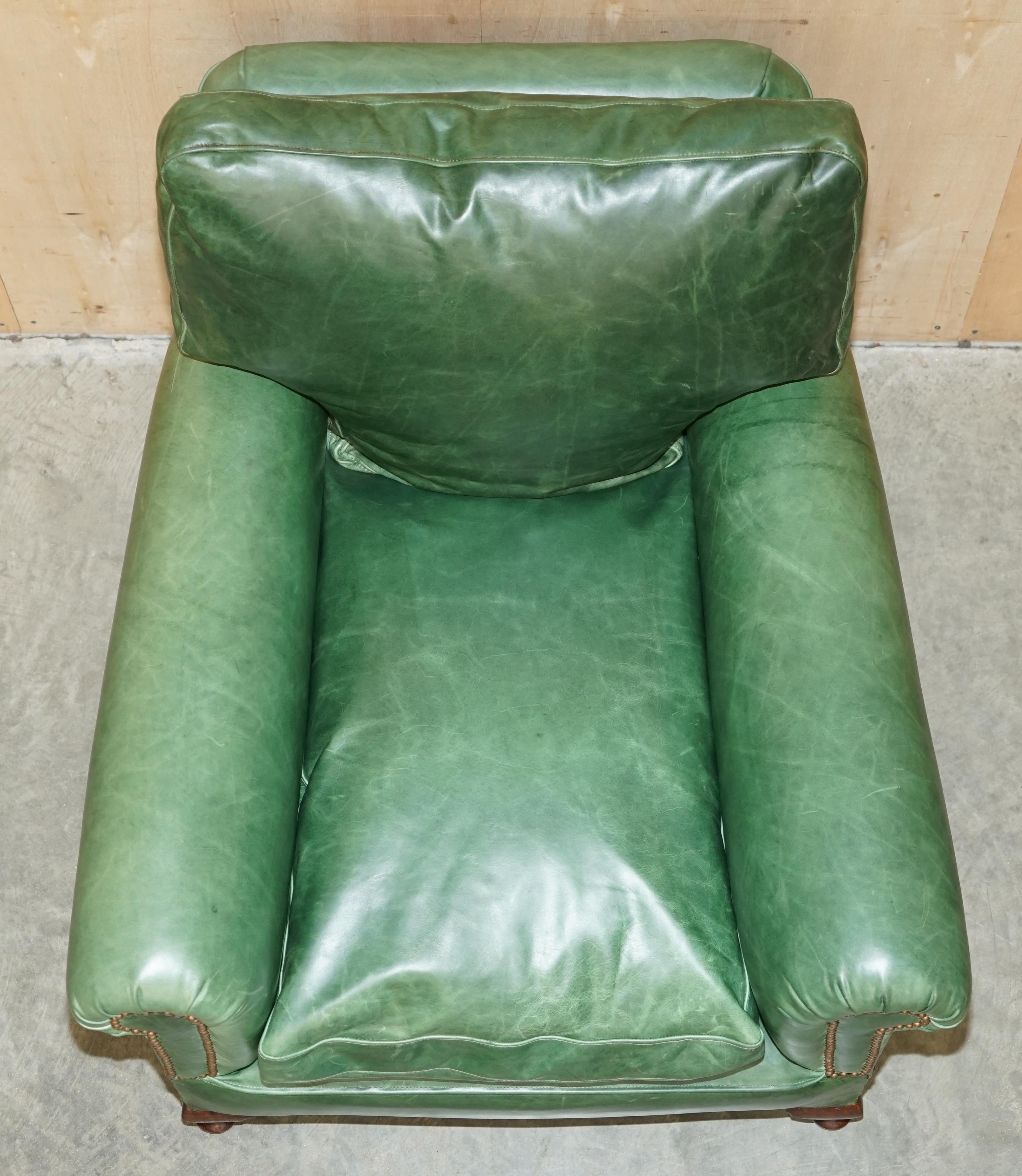 Pair of Antique Victorian Heritage Green Leather Upholstered Club Armchairs 12