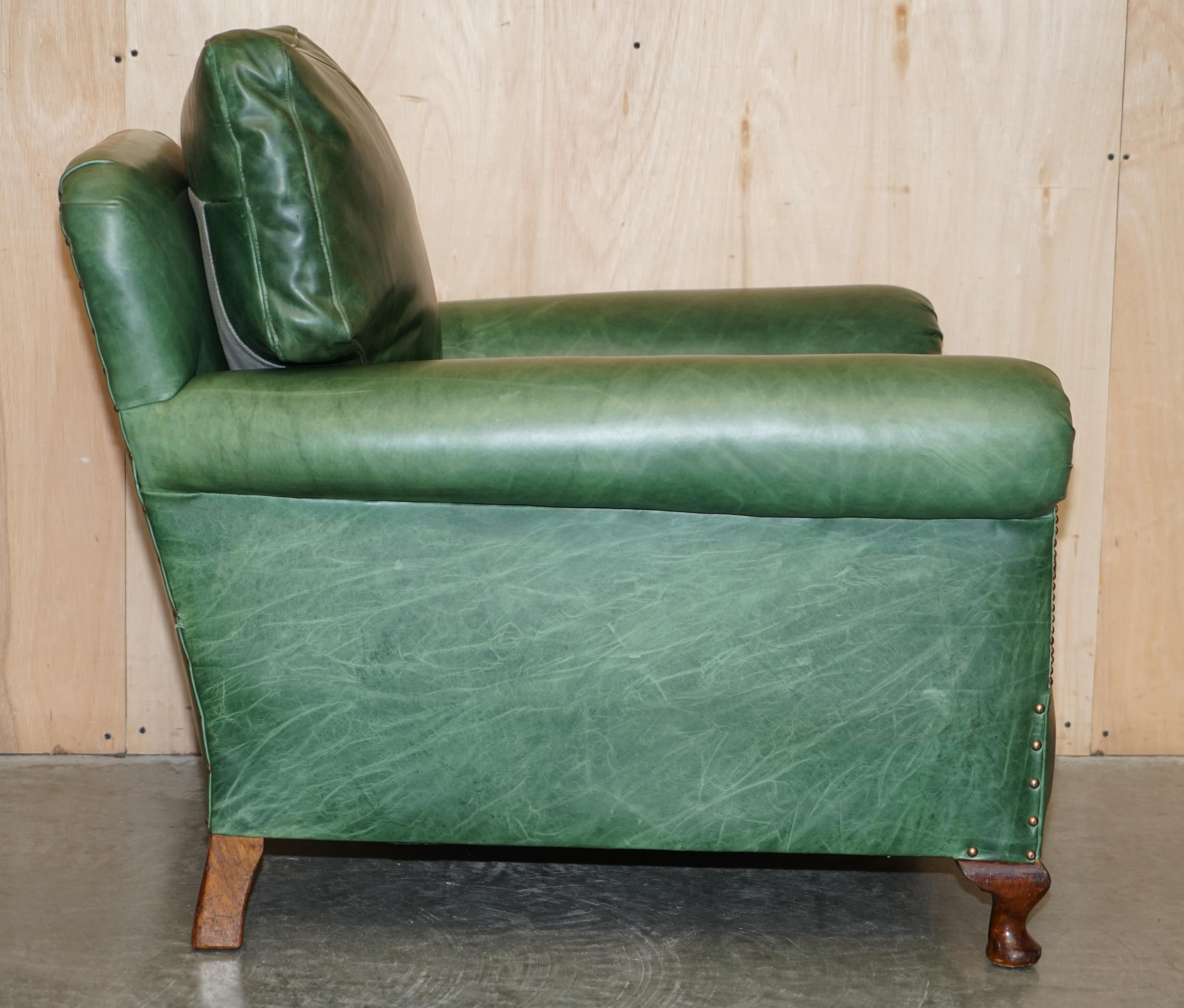 Pair of Antique Victorian Heritage Green Leather Upholstered Club Armchairs 13