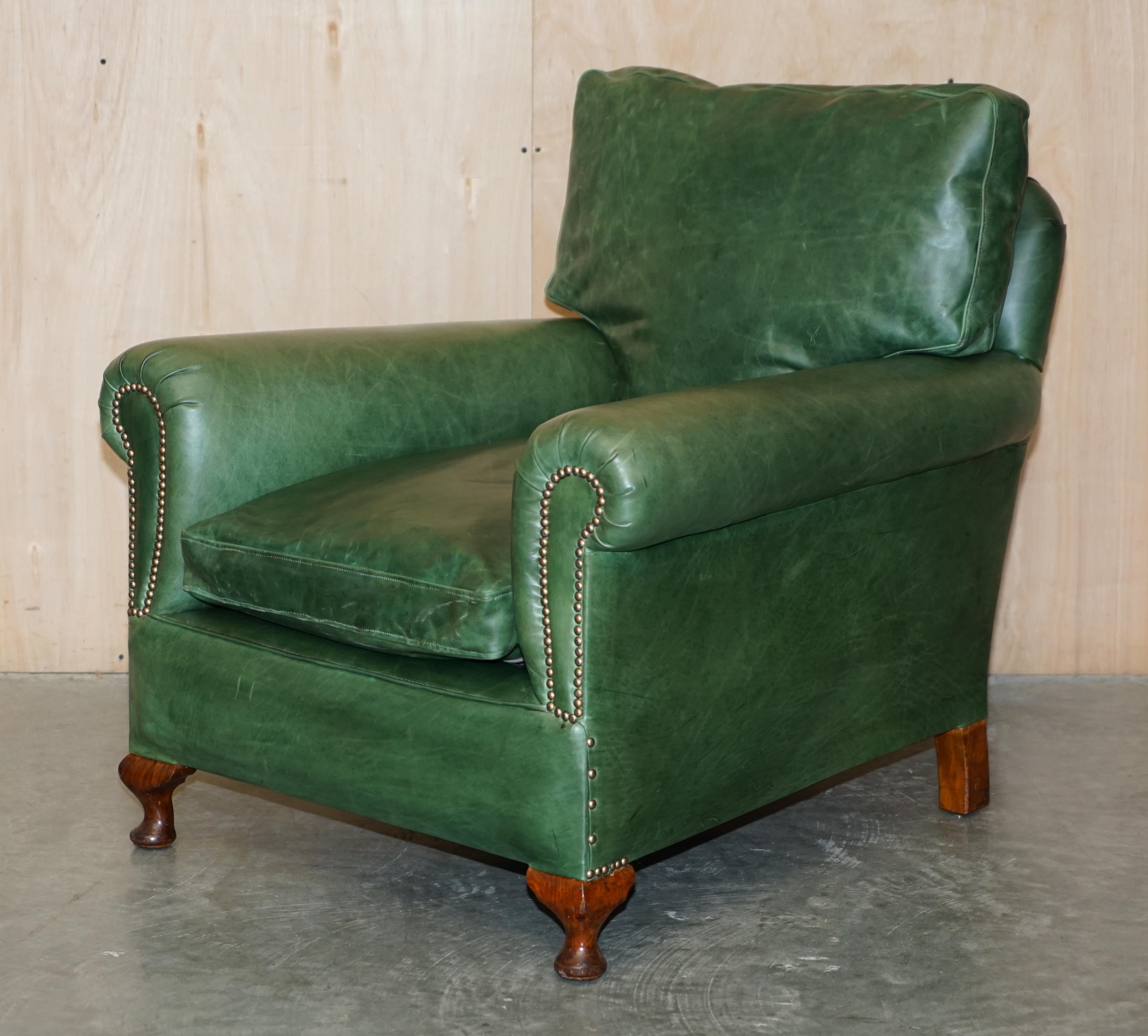 We are delighted to offer for sale this stunning pair of lightly restored, hand dyed Heritage green leather, club armchairs with lovely elegant Cabriolet legs

An exceptionally good looking well-made and substantial armchairs. They are upholstered