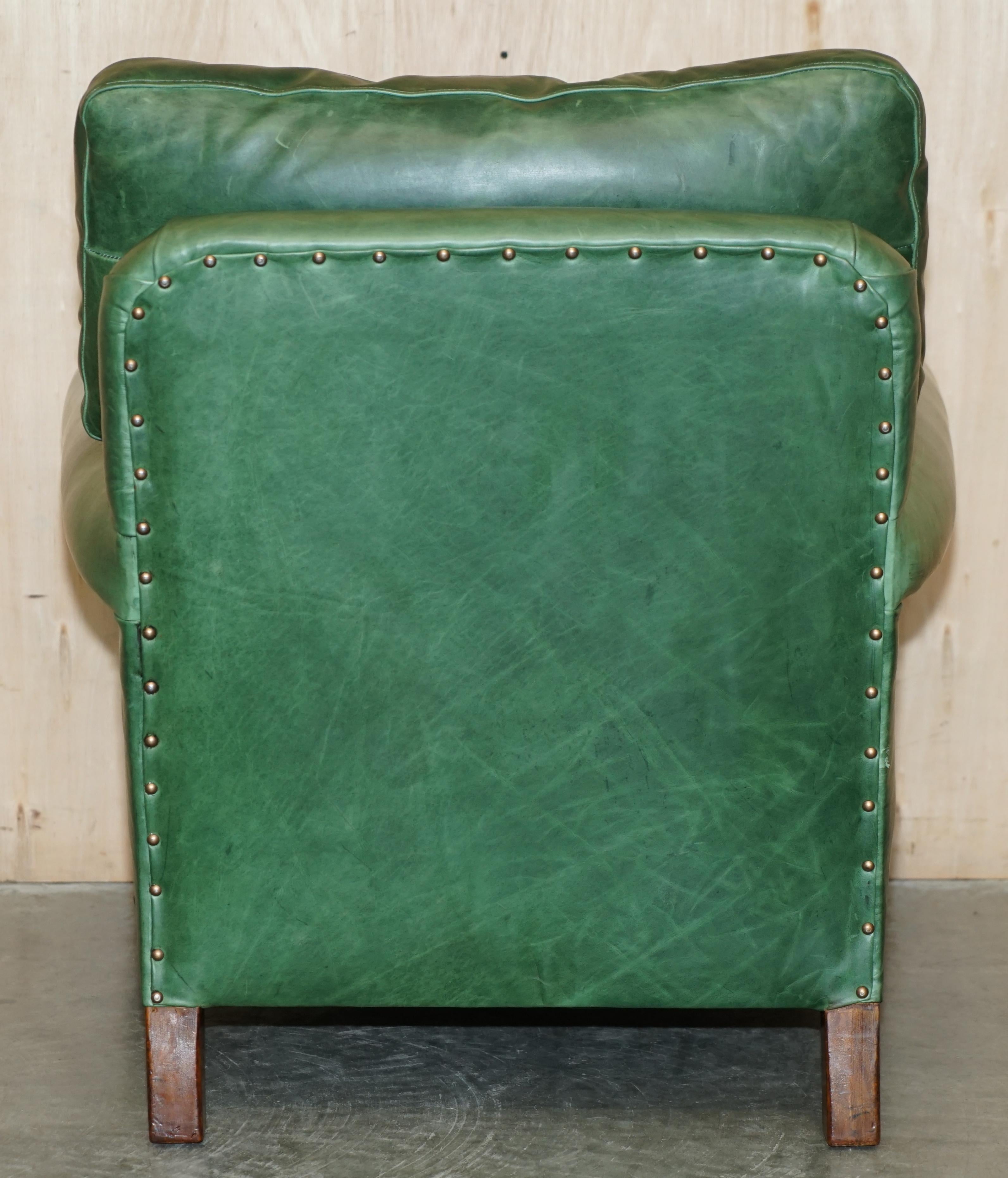 Pair of Antique Victorian Heritage Green Leather Upholstered Club Armchairs 14