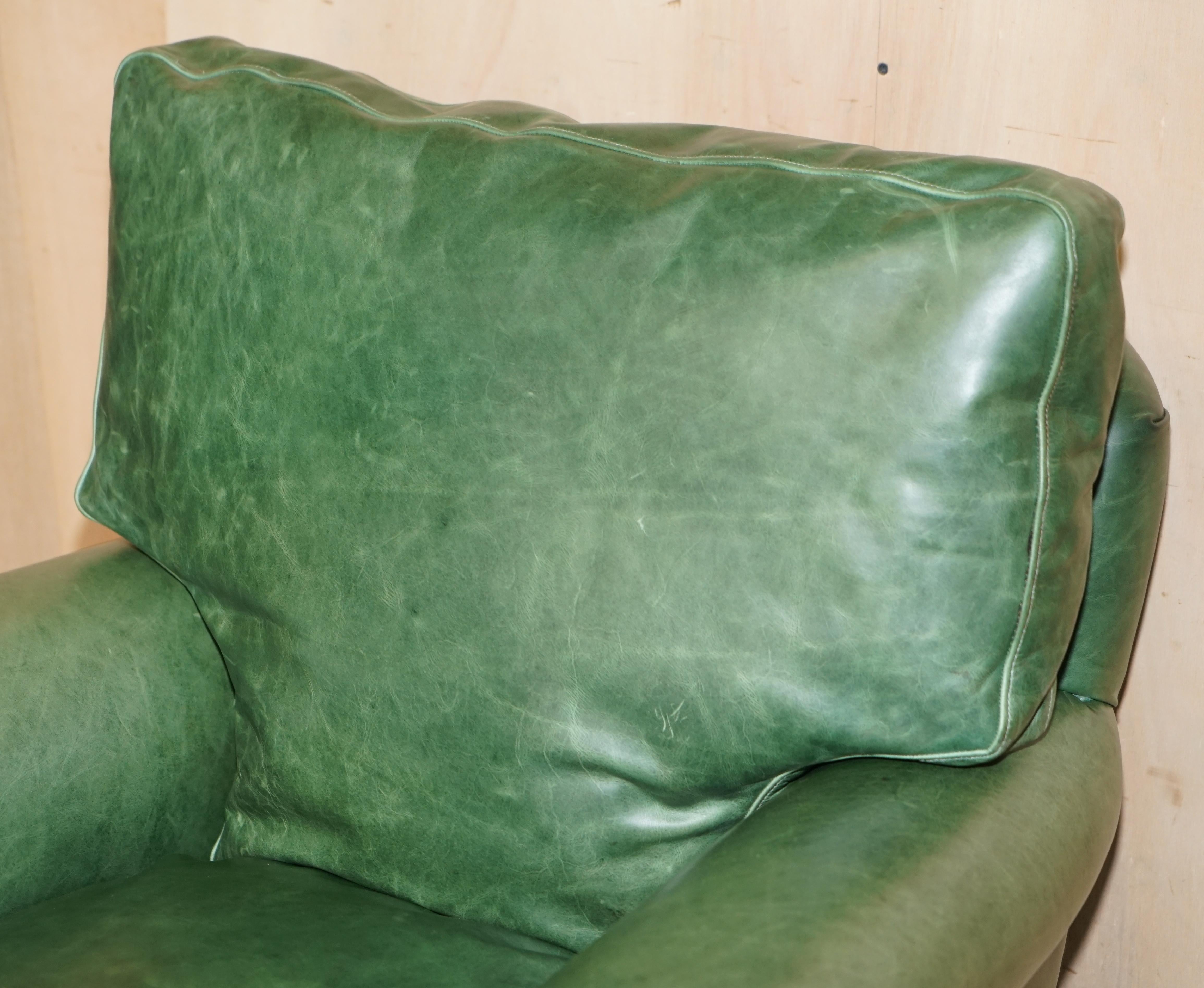 English Pair of Antique Victorian Heritage Green Leather Upholstered Club Armchairs