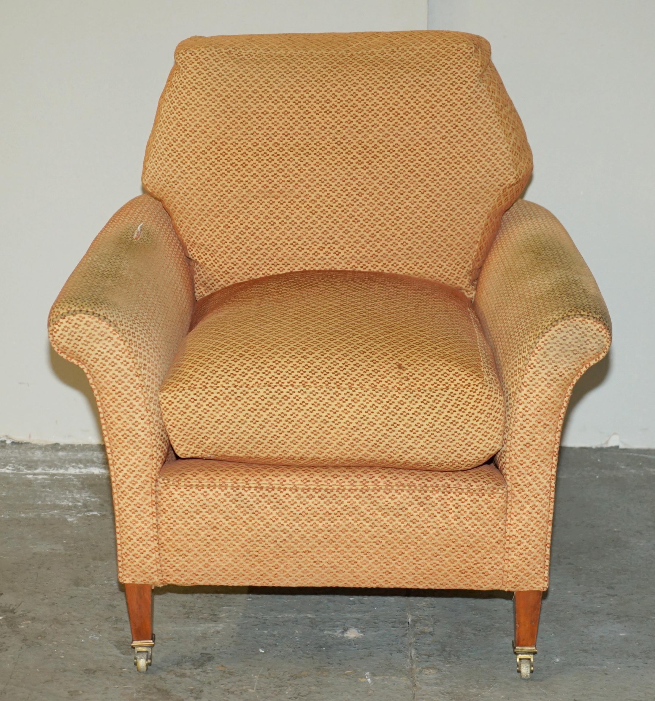 Hand-Crafted PAIR OF ANTIQUE ViCTORIAN HOWARD & SON'S ARMCHAIRS FOR UPHOLSTERY RESTORATION For Sale