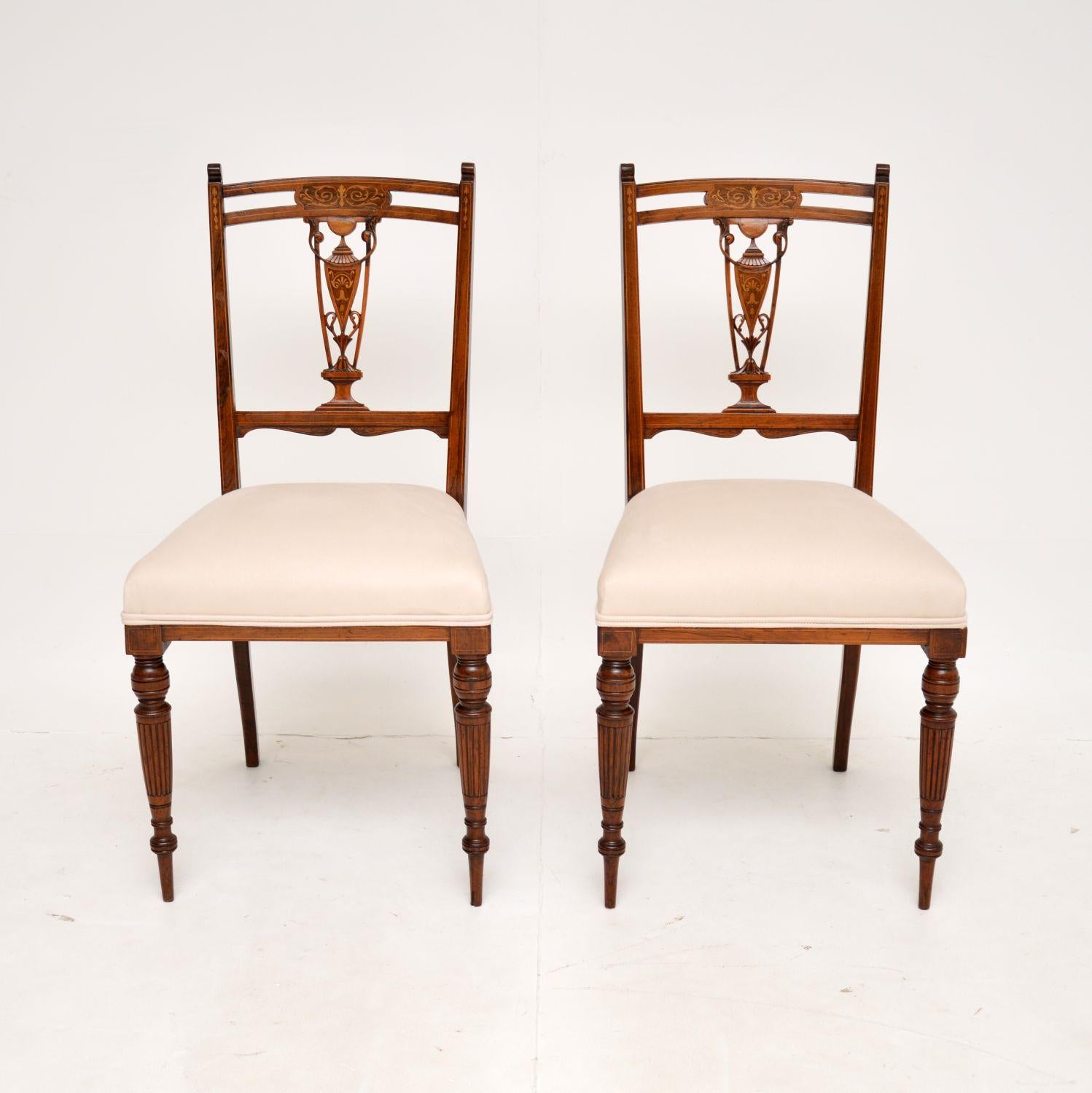 English Pair of Antique Victorian Inlaid Side Chairs