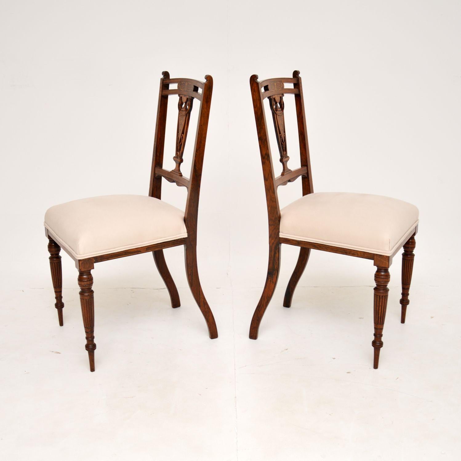 Pair of Antique Victorian Inlaid Side Chairs In Good Condition In London, GB