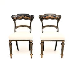 Pair of Antique Victorian Lacquered Chinoiserie Side Chairs