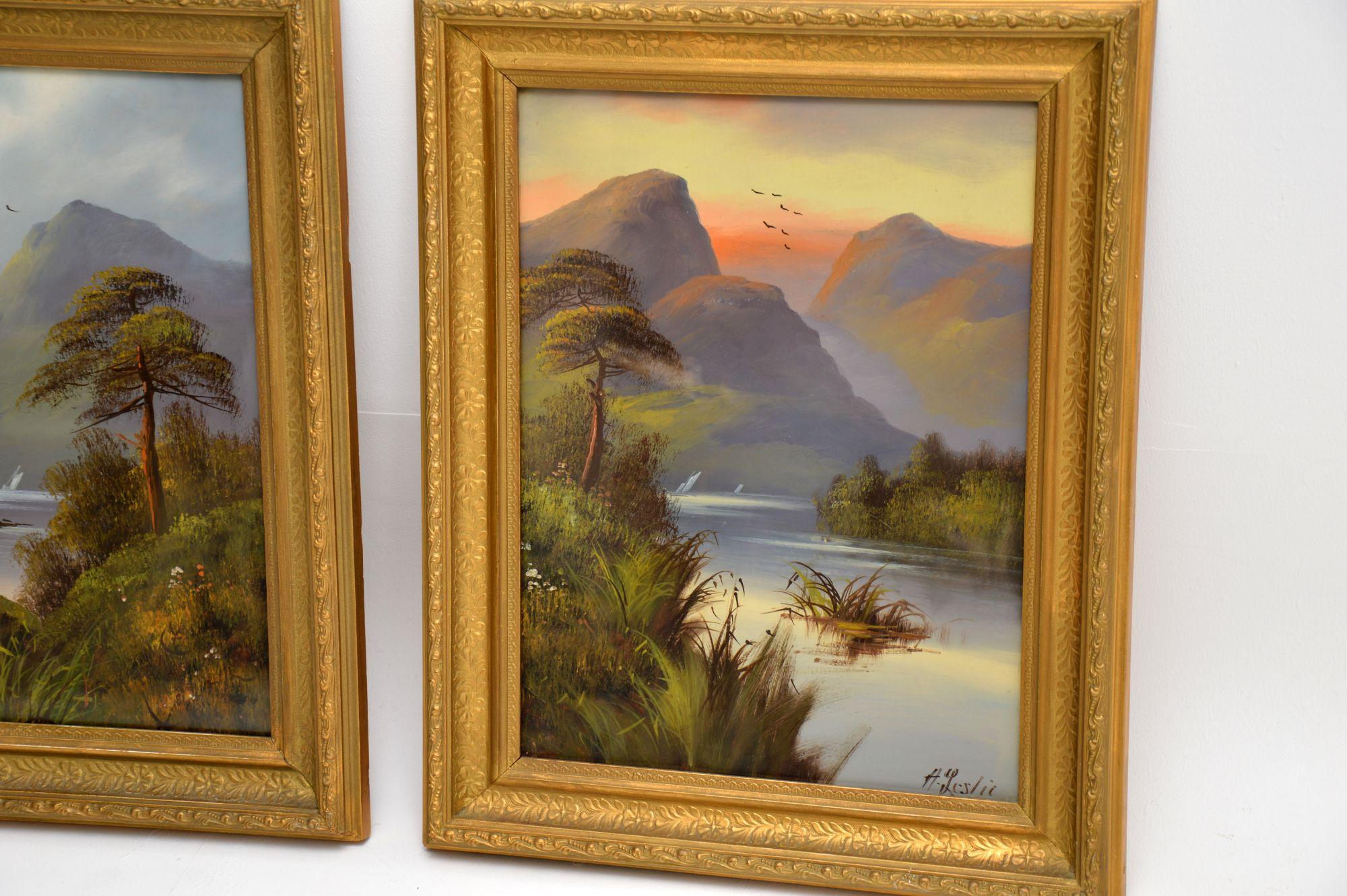 Pair of Antique Victorian Oil Paintings, Scottish Highlands by H. Leslie In Good Condition In London, GB
