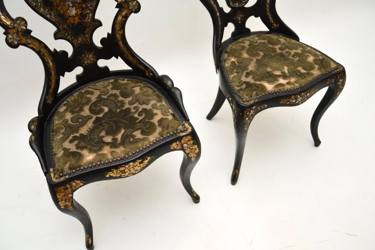 Pair of Antique Victorian Papier Mache Chairs For Sale 3