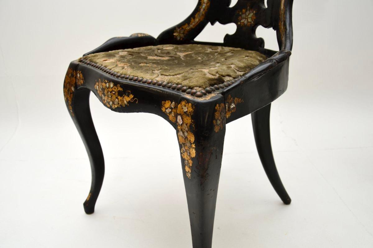 Pair of Antique Victorian Papier Mache Chairs For Sale 4