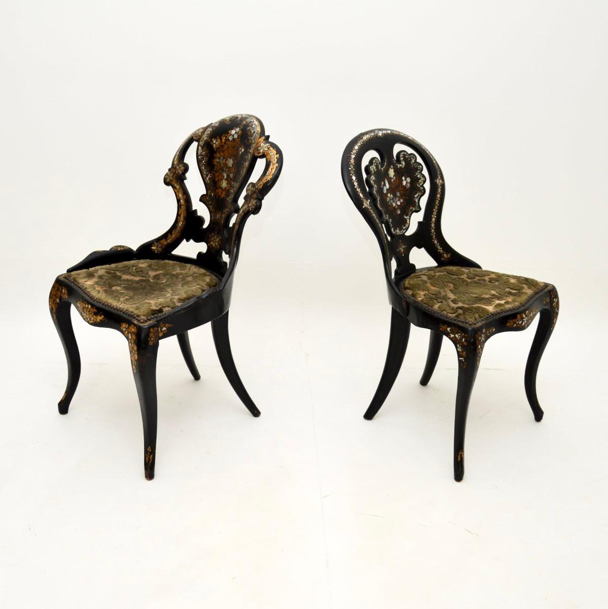 High Victorian Pair of Antique Victorian Papier Mache Chairs For Sale