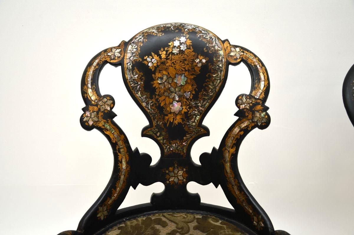 Mid-19th Century Pair of Antique Victorian Papier Mache Chairs For Sale