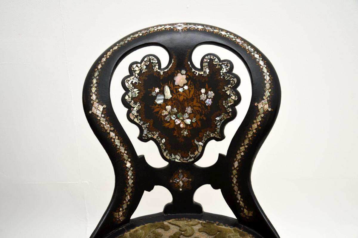 Wood Pair of Antique Victorian Papier Mache Chairs For Sale