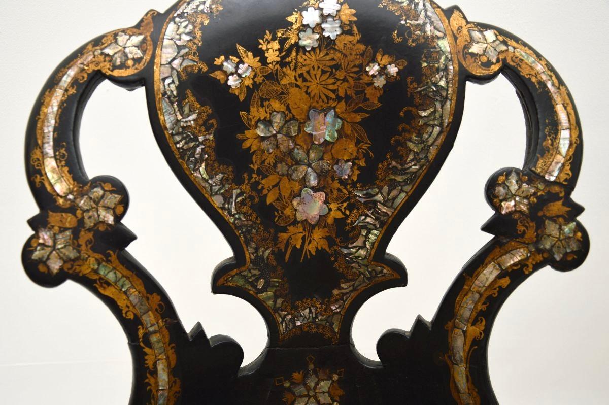 Pair of Antique Victorian Papier Mache Chairs For Sale 1