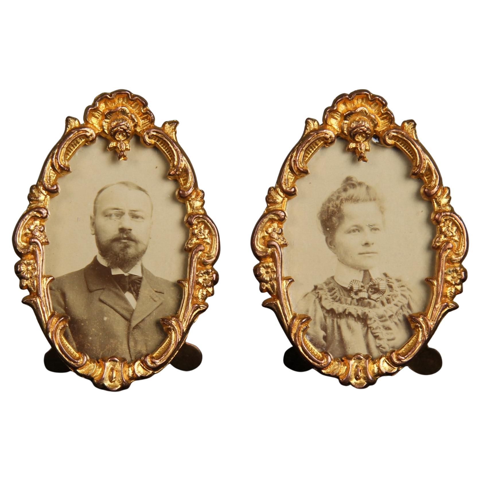 Paire de cadres photo victoriens anciens, France, années 1880, 3 x 4 cm