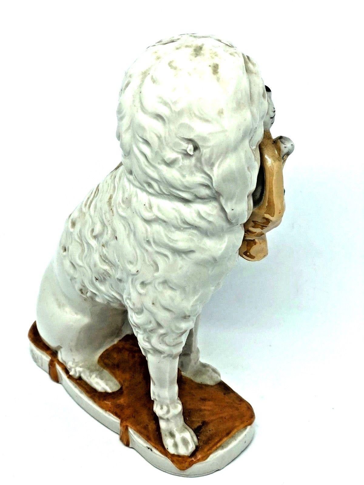 Pair of Antique Victorian Porcelain Poodle Dog Mantel Shelf Figures German 3