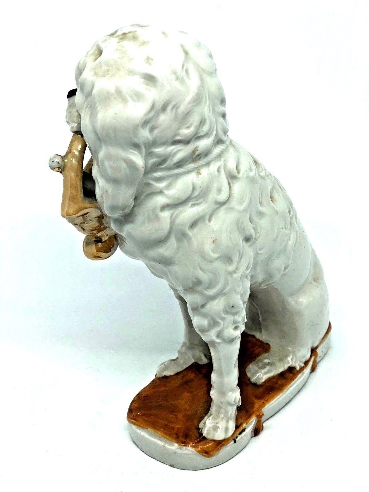 Hand-Crafted Pair of Antique Victorian Porcelain Poodle Dog Mantel Shelf Figures German