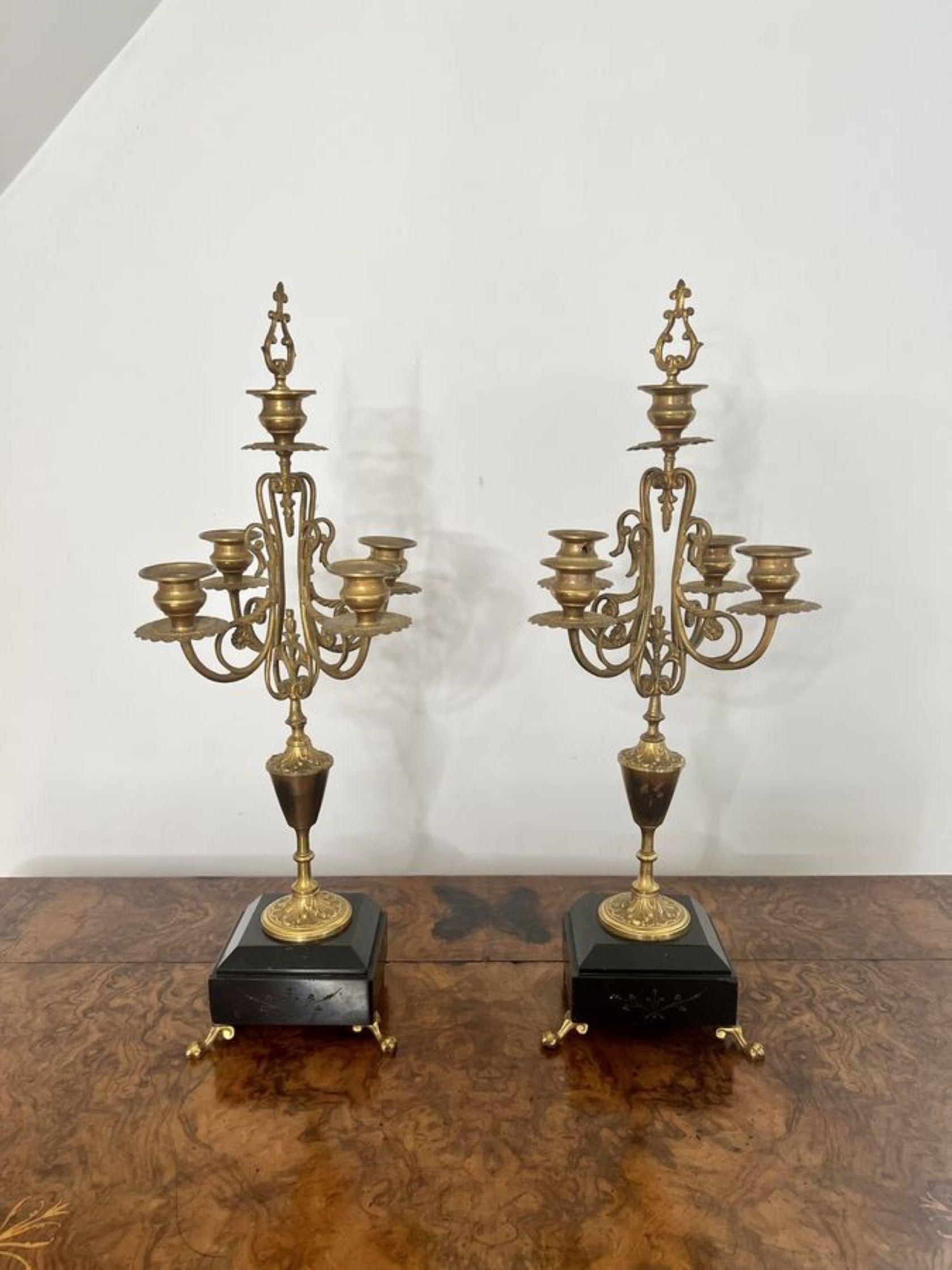 19th Century Pair of antique Victorian quality brass and marble candelabras  For Sale