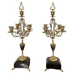 Pair of antique Victorian quality brass and marble candelabras 