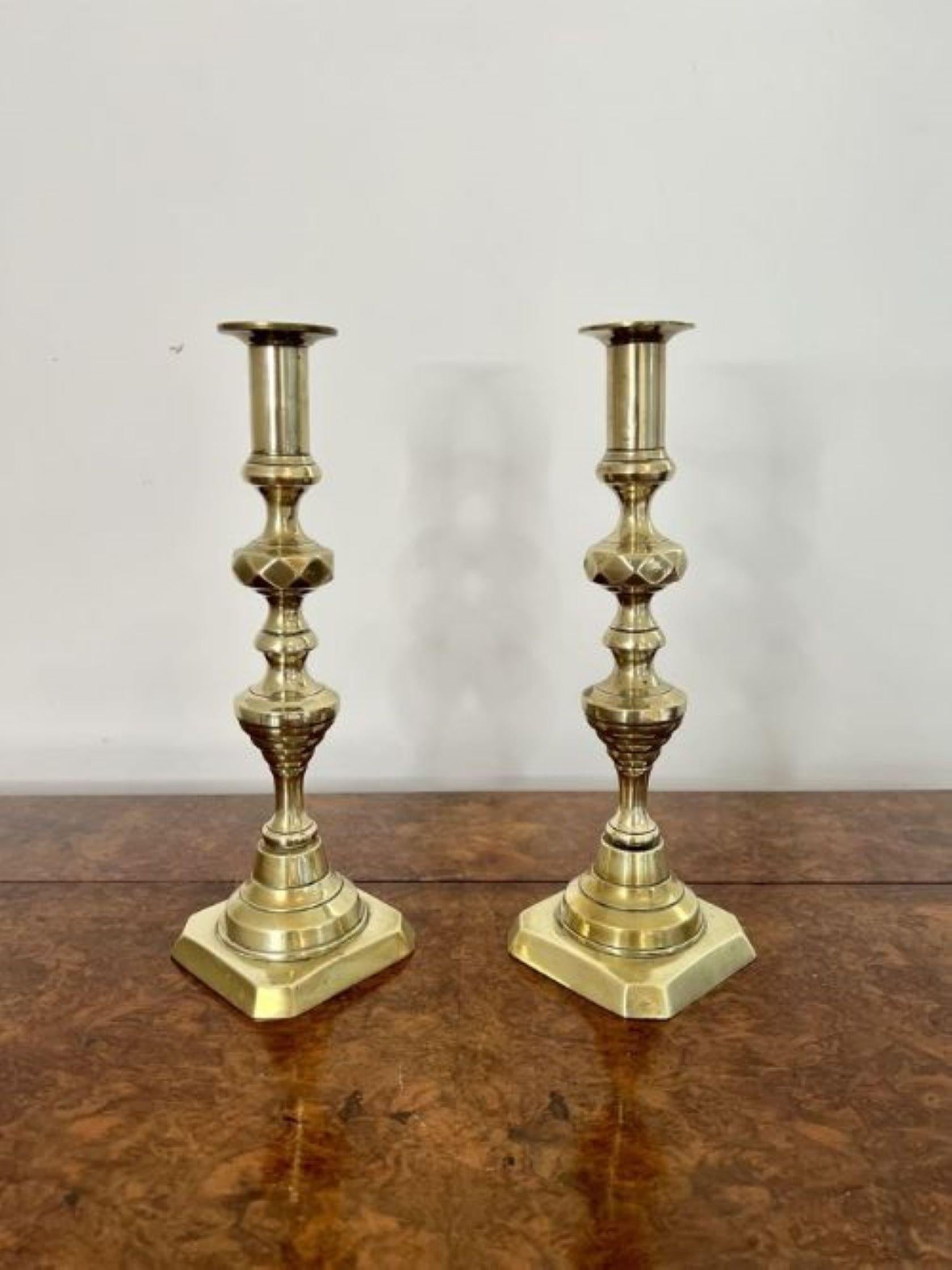 Pair of antique Victorian quality brass candlesticks  In Good Condition For Sale In Ipswich, GB