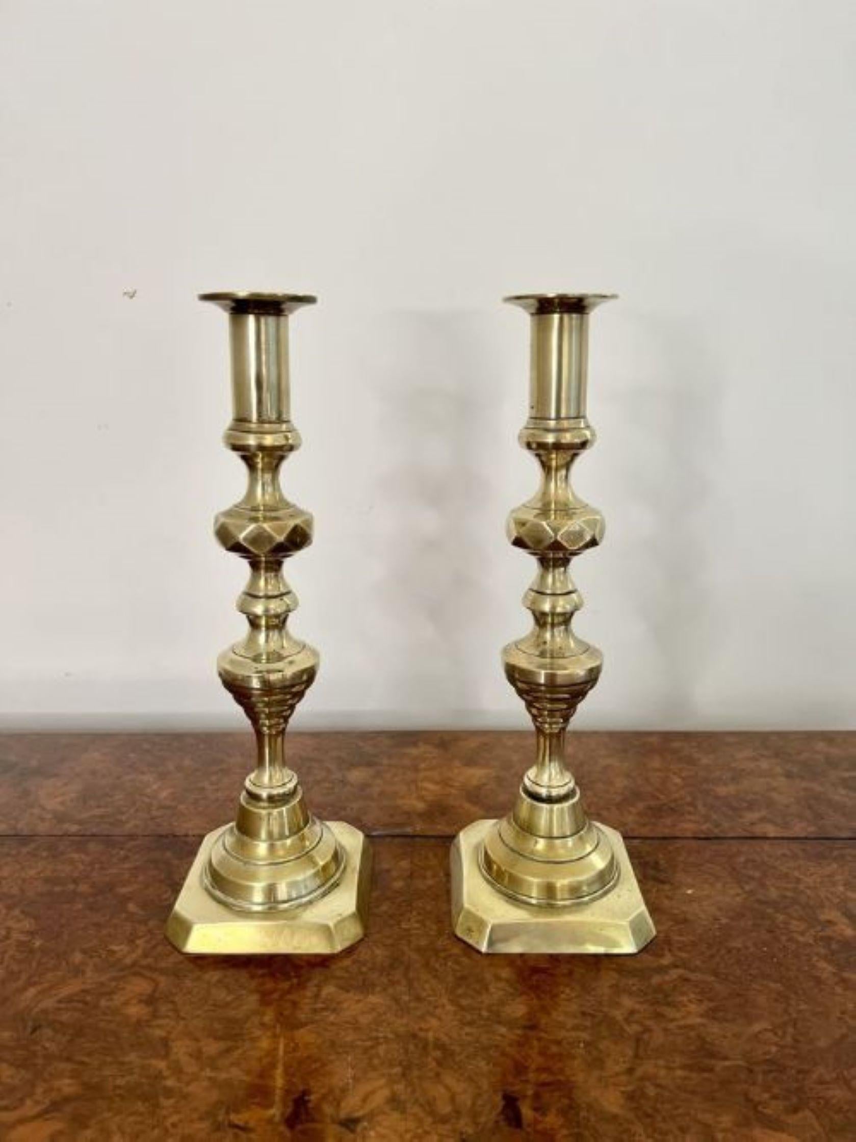 19th Century Pair of antique Victorian quality brass candlesticks  For Sale