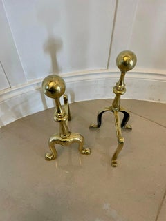 Pair of Antique Victorian Quality Brass Fire Dogs