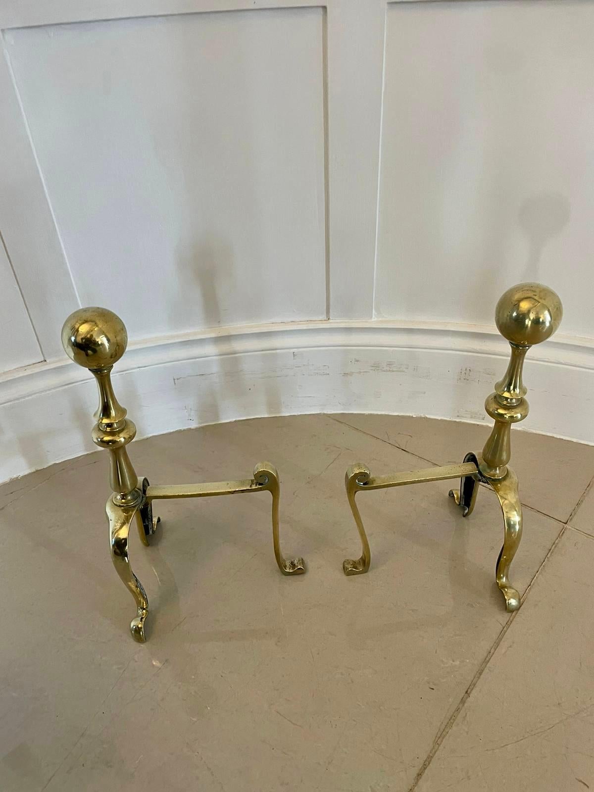 Pair of Antique Victorian Quality Brass Fire Dogs In Good Condition For Sale In Suffolk, GB