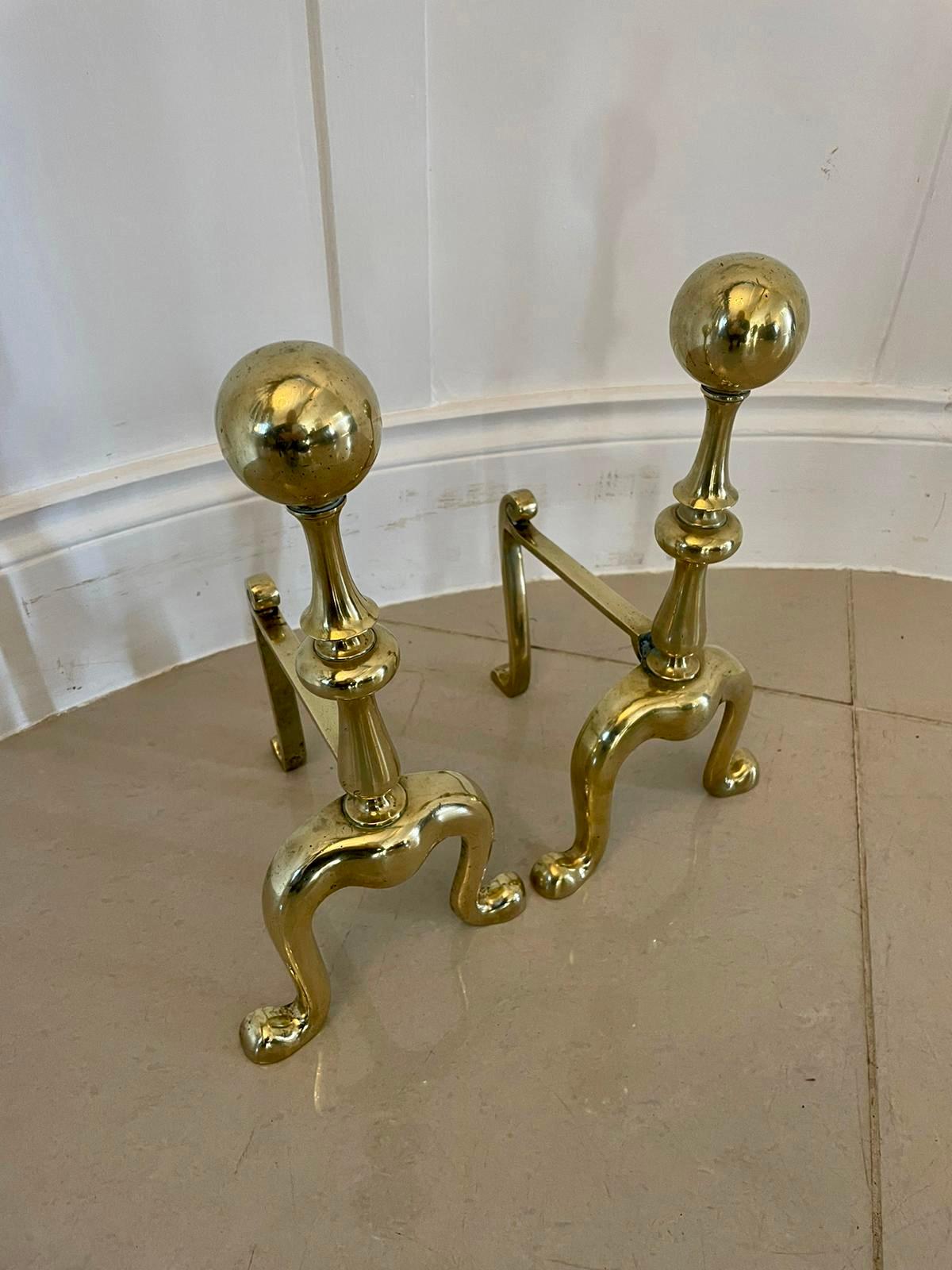 19th Century Pair of Antique Victorian Quality Brass Fire Dogs For Sale