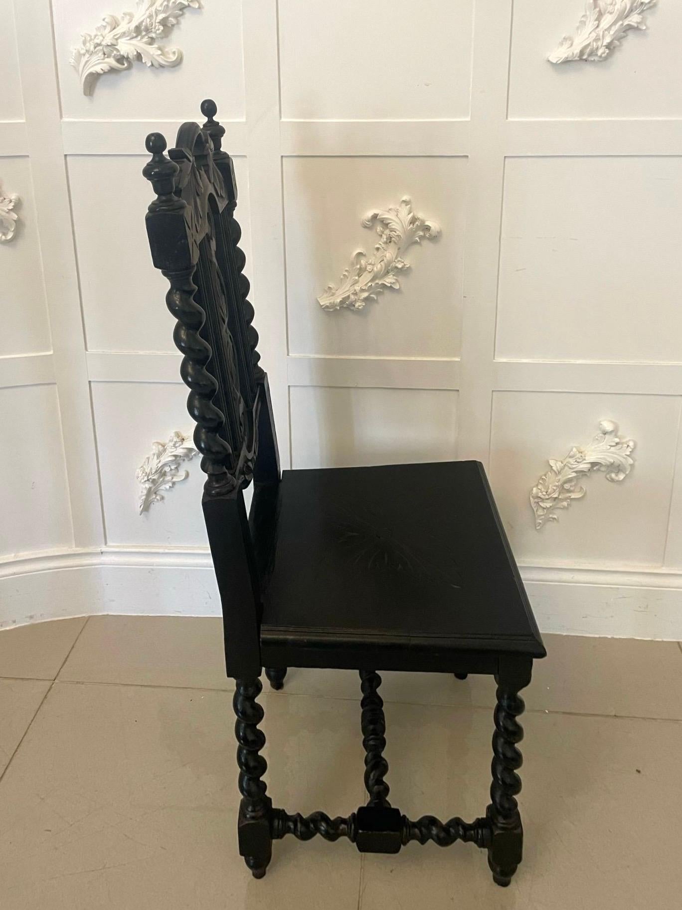 Pair of Antique Victorian Quality Carved Ebonised Oak Side Chairs  For Sale 4
