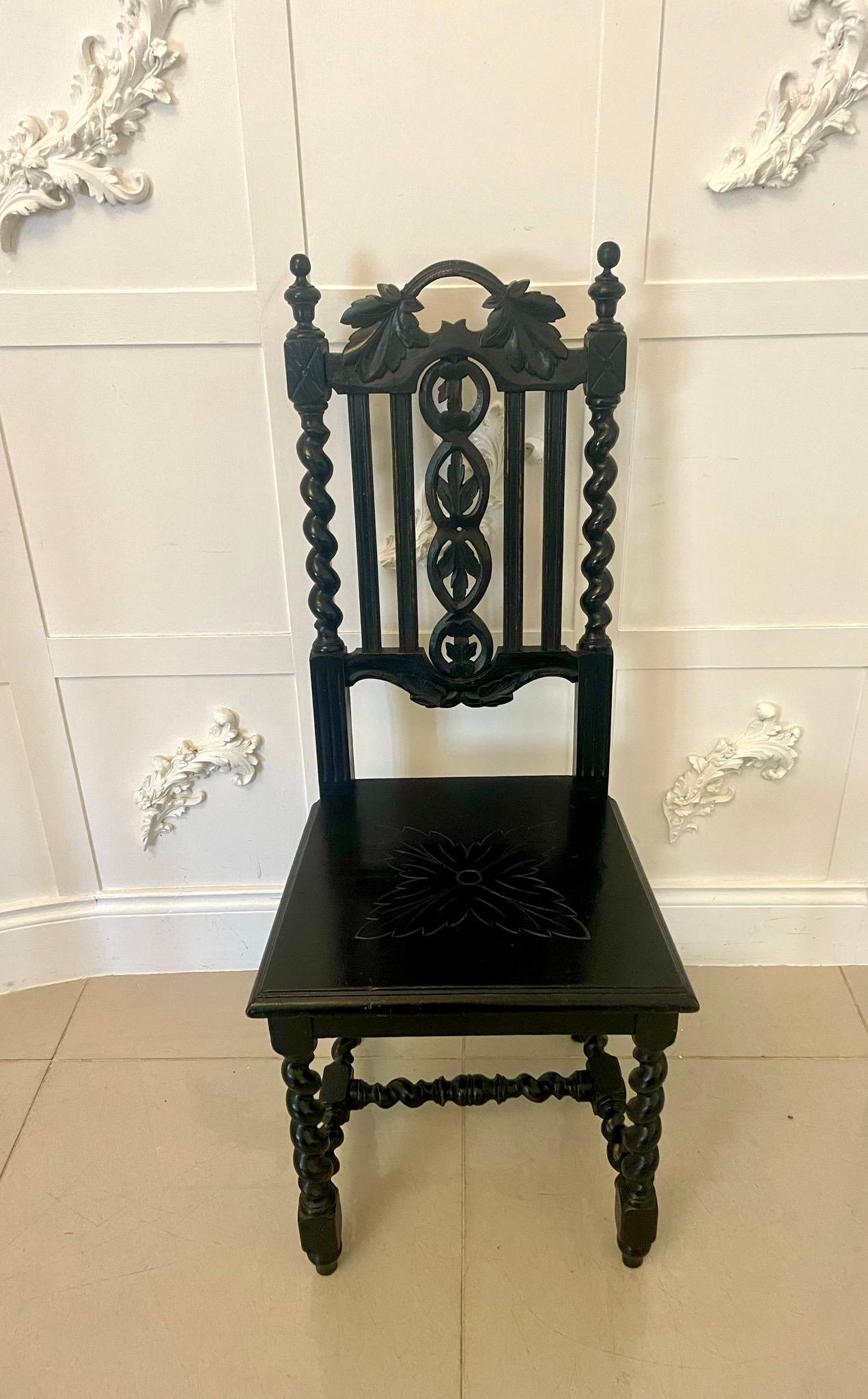 Pair of Antique Victorian Quality Carved Ebonised Oak Side Chairs  For Sale 5