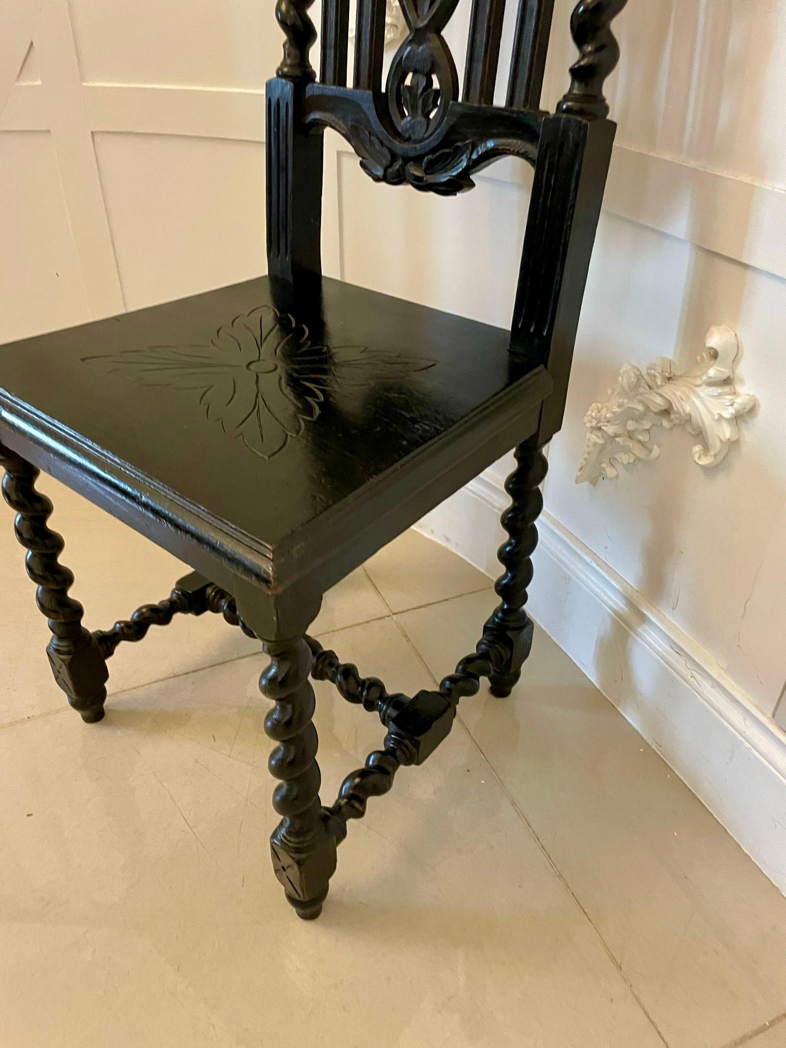English Pair of Antique Victorian Quality Carved Ebonised Oak Side Chairs  For Sale