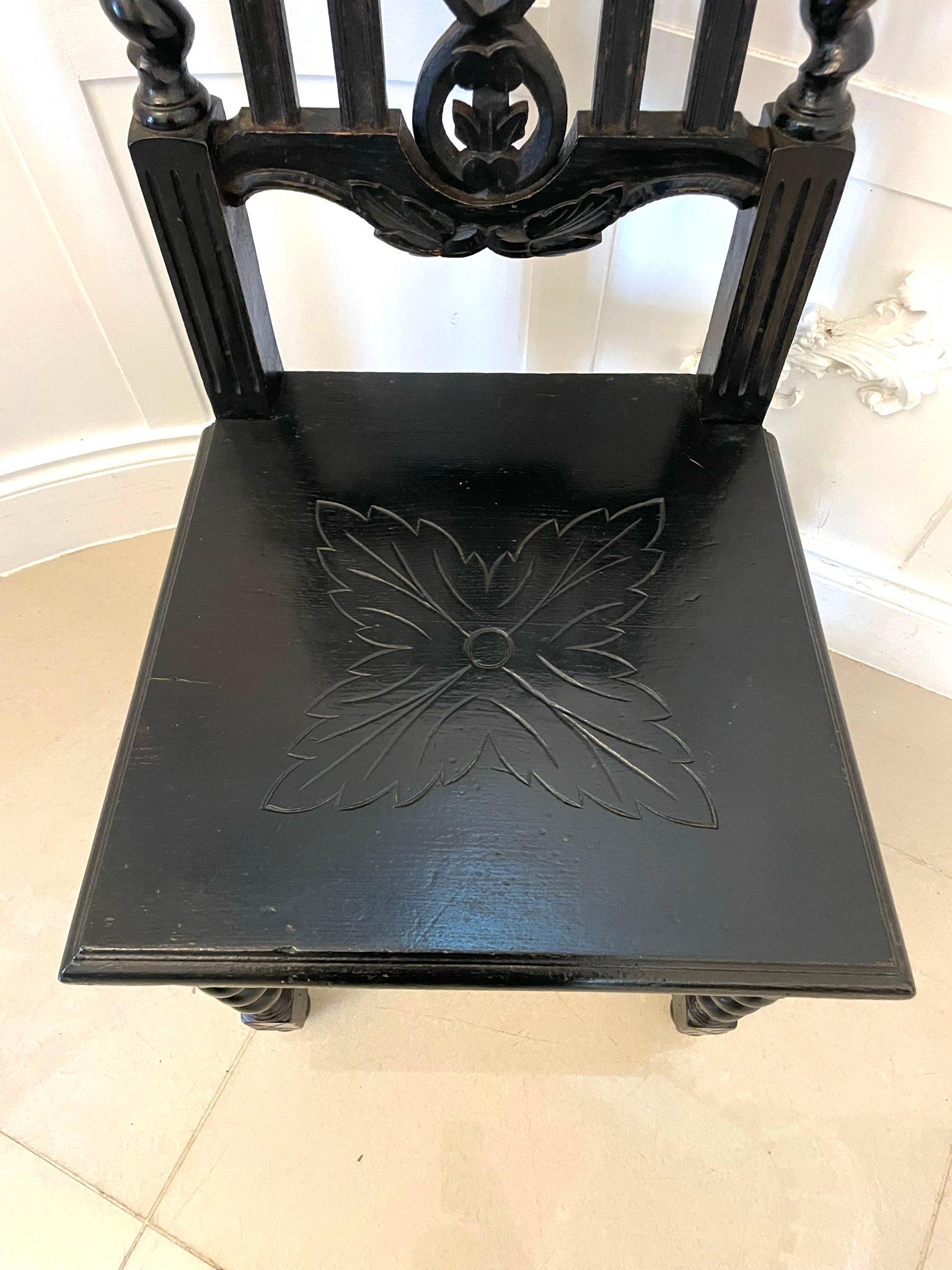 Ebony Pair of Antique Victorian Quality Carved Ebonised Oak Side Chairs  For Sale