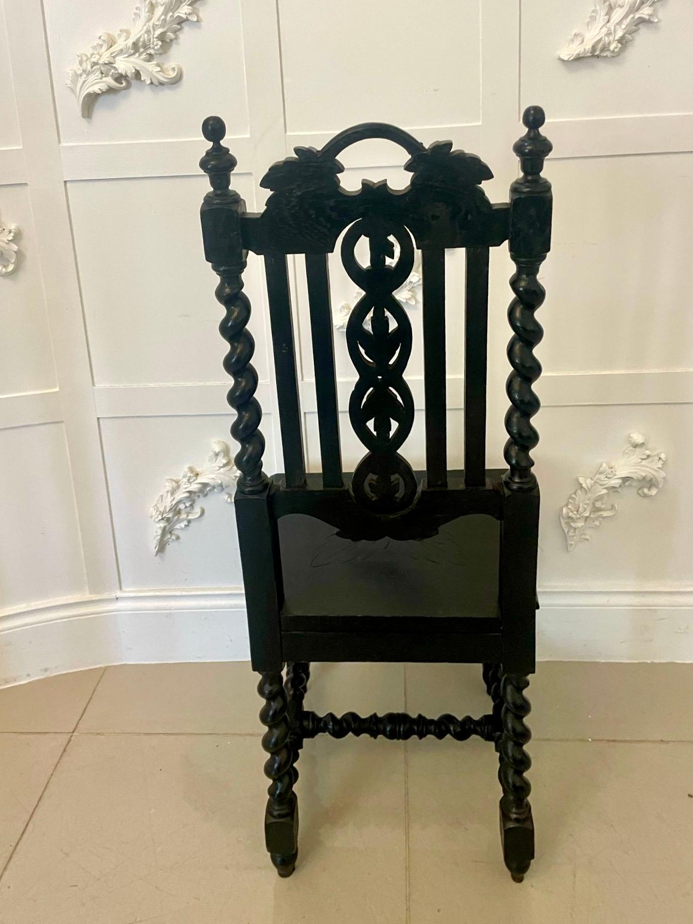 Pair of Antique Victorian Quality Carved Ebonised Oak Side Chairs  For Sale 1