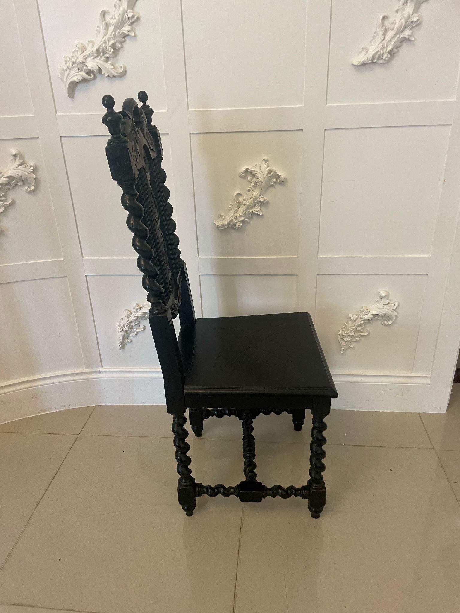 Pair of Antique Victorian Quality Carved Ebonised Oak Side Chairs  For Sale 2
