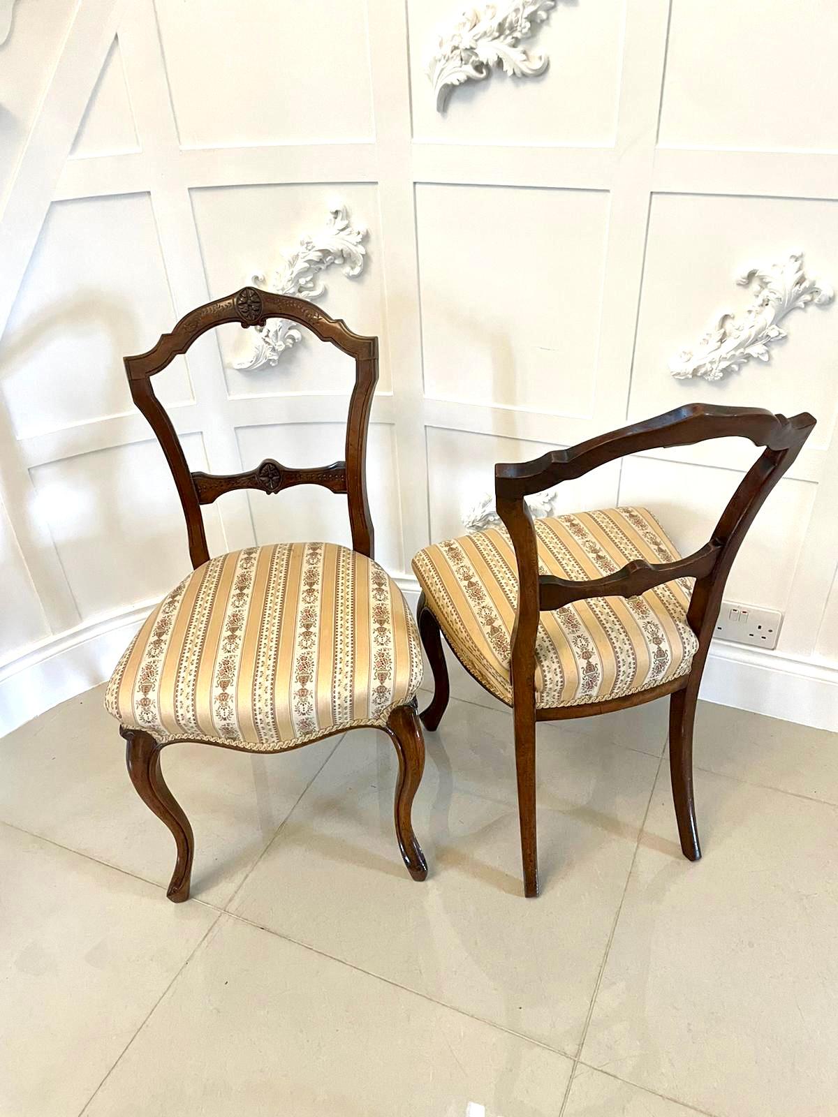 Pair of Antique Victorian Quality Carved Walnut Side Chairs For Sale 2