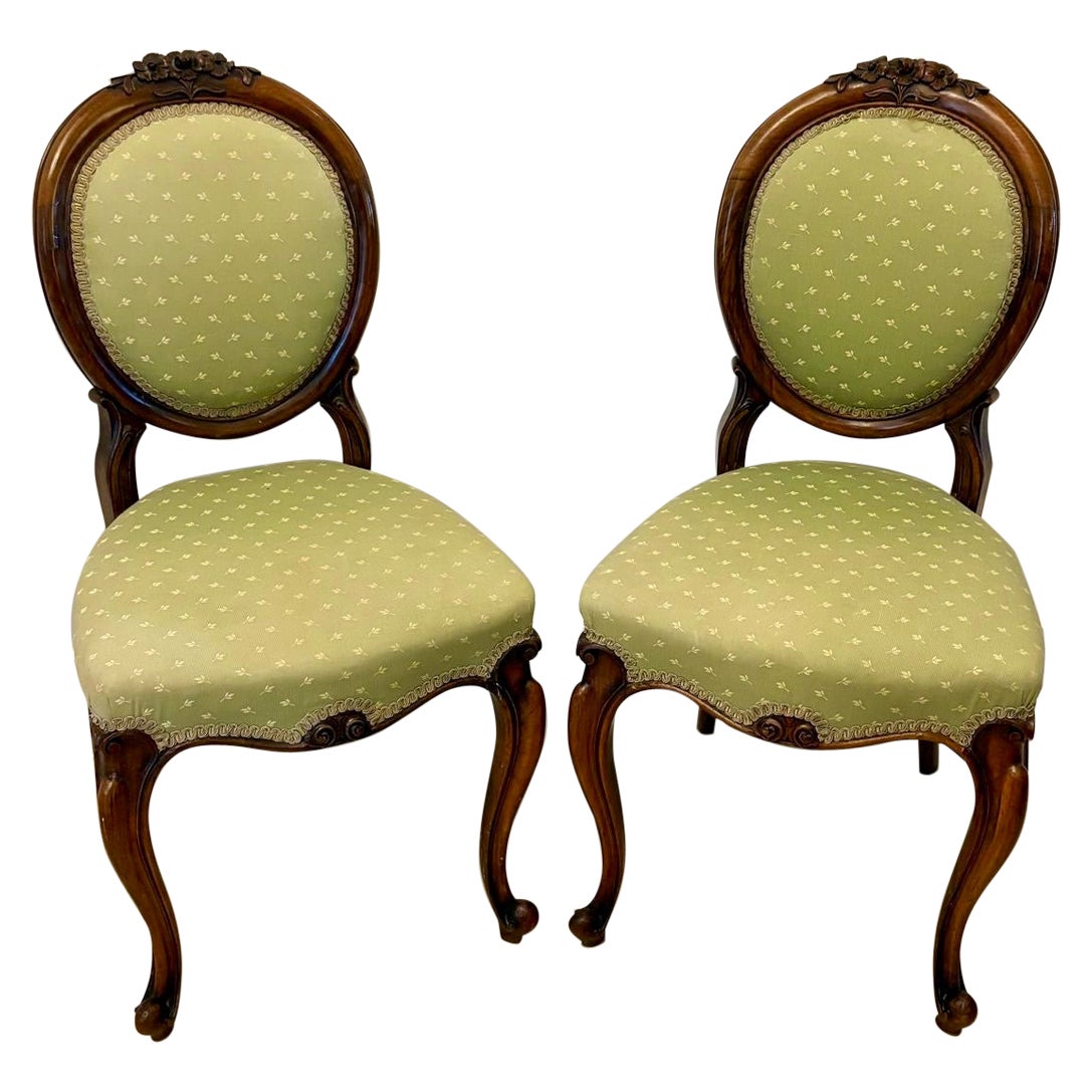 Pair of Antique Victorian Quality Carved Walnut Side Chairs