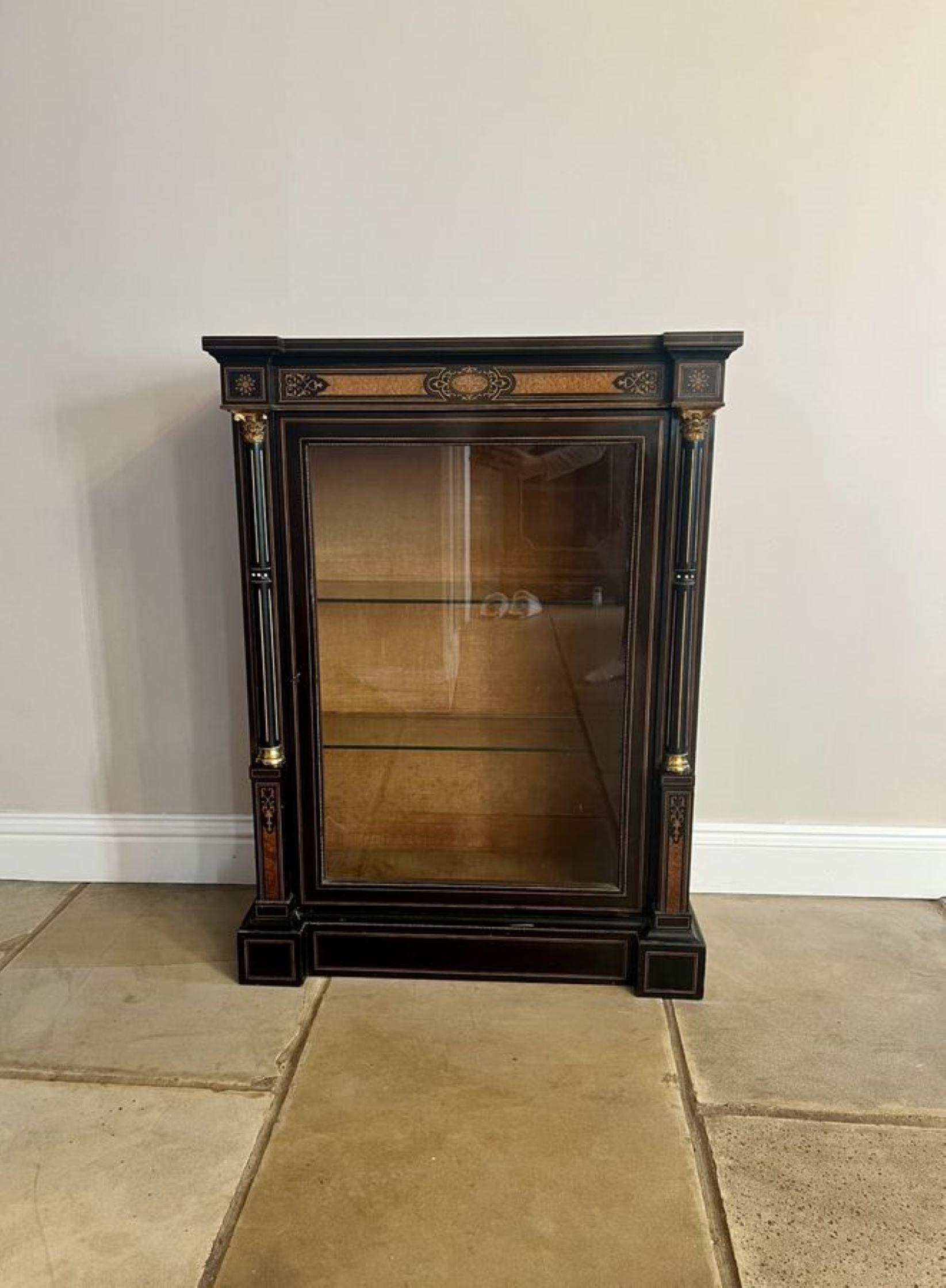 Pair of antique Victorian quality ebonised and amboyna inlaid side cabinets  For Sale 5