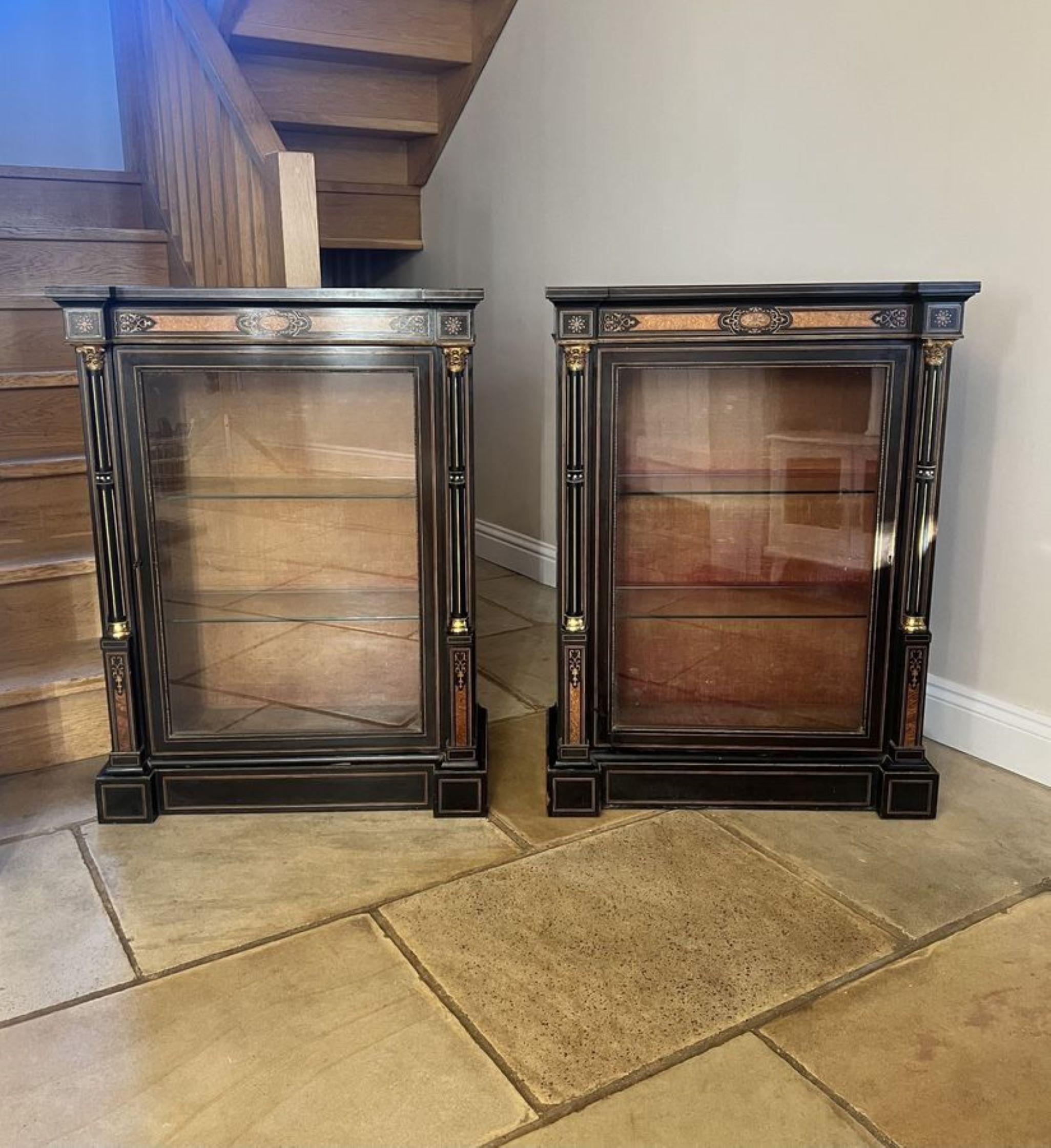 Pair of antique Victorian quality ebonised and amboyna inlaid side cabinets  For Sale 6