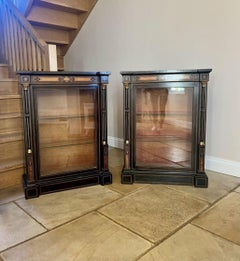Pair of antique Victorian quality ebonised and amboyna inlaid side cabinets