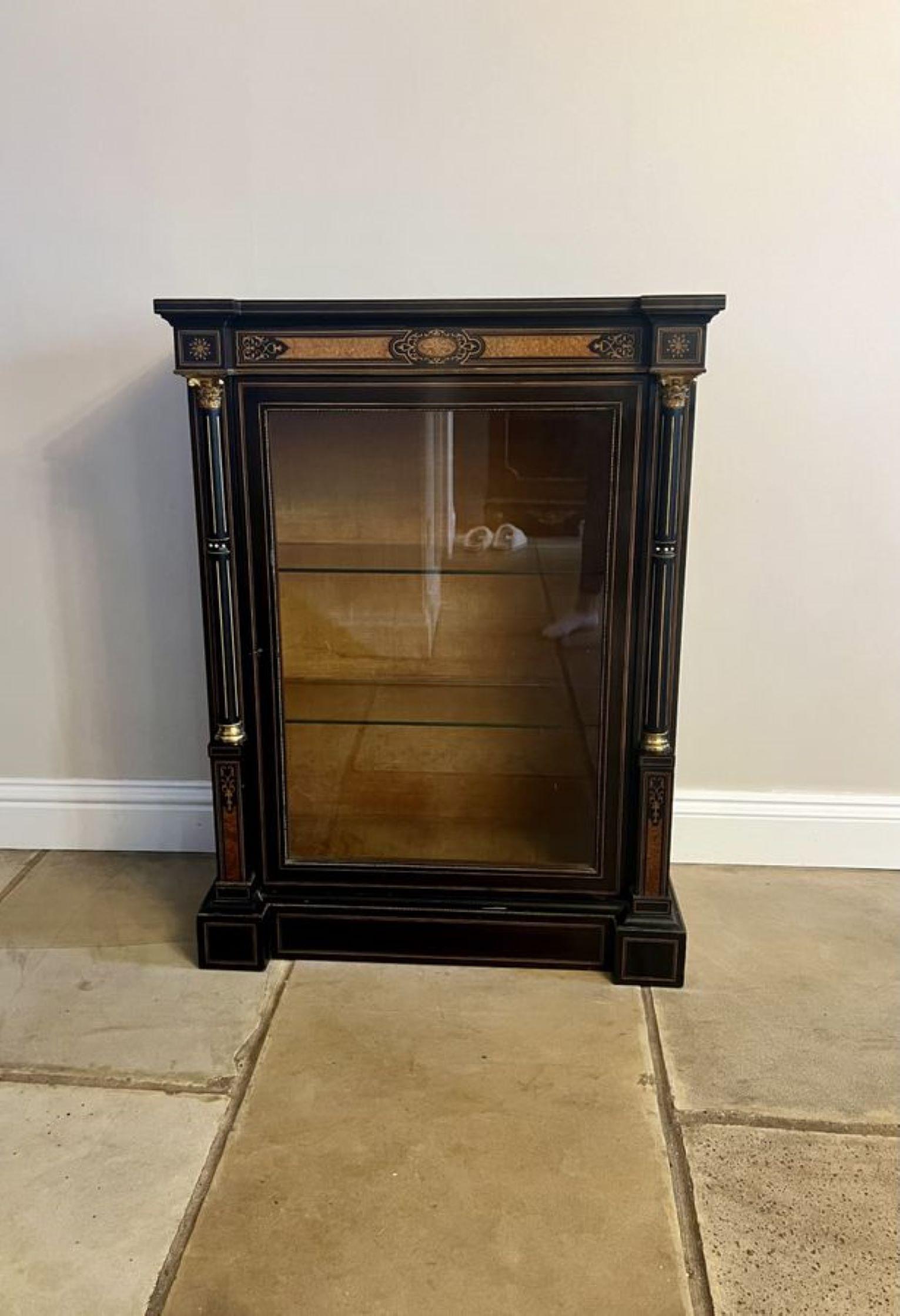 Pair of antique Victorian quality ebonised and amboyna inlaid side cabinets  In Good Condition For Sale In Ipswich, GB