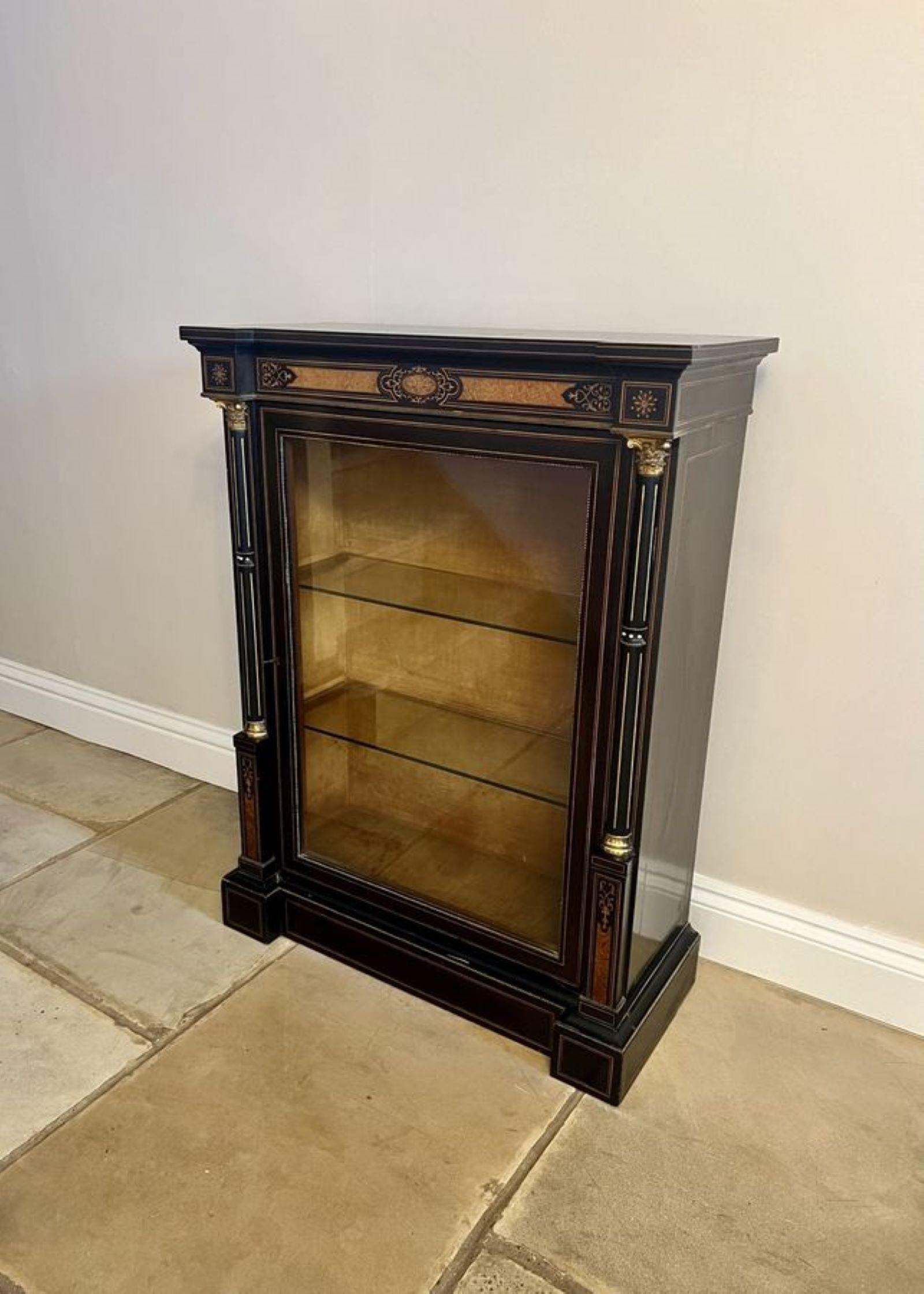 19th Century Pair of antique Victorian quality ebonised and amboyna inlaid side cabinets  For Sale