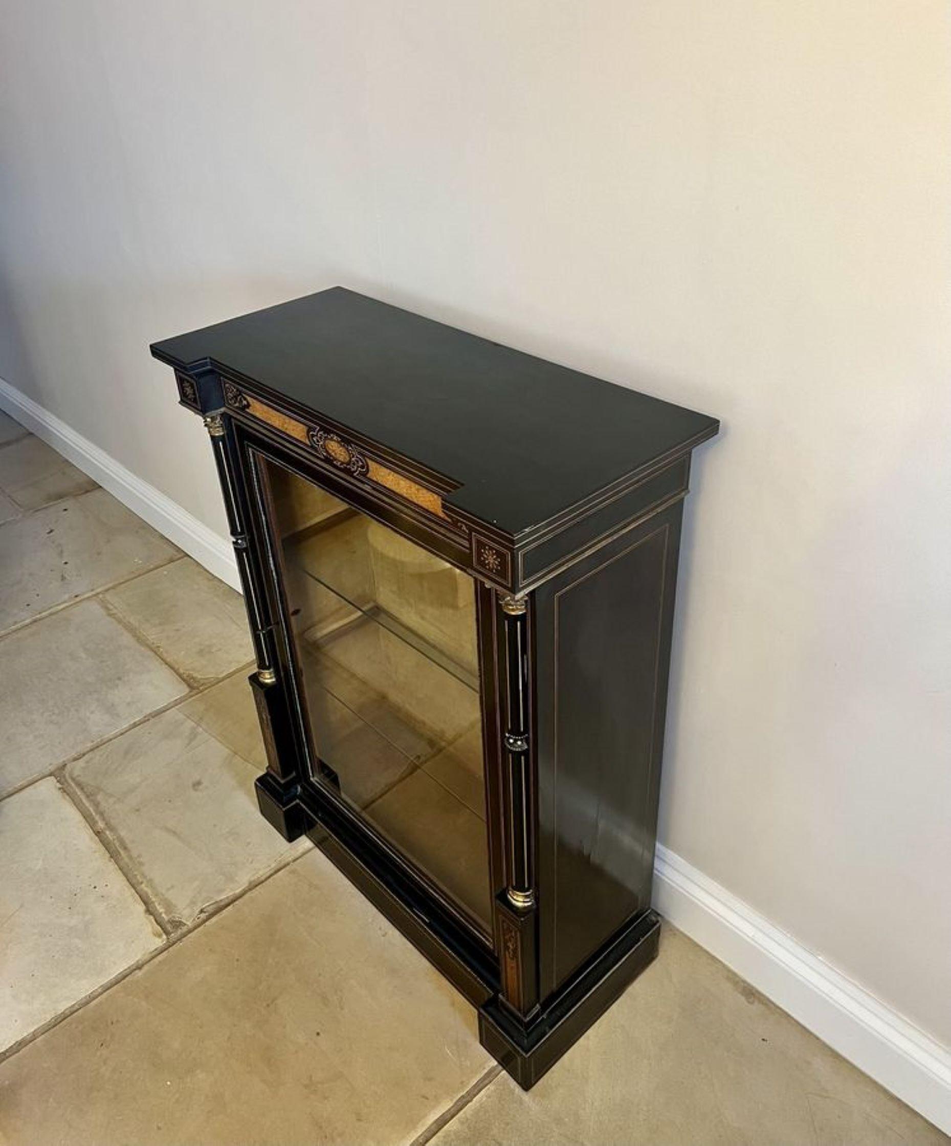 Pair of antique Victorian quality ebonised and amboyna inlaid side cabinets For Sale 2