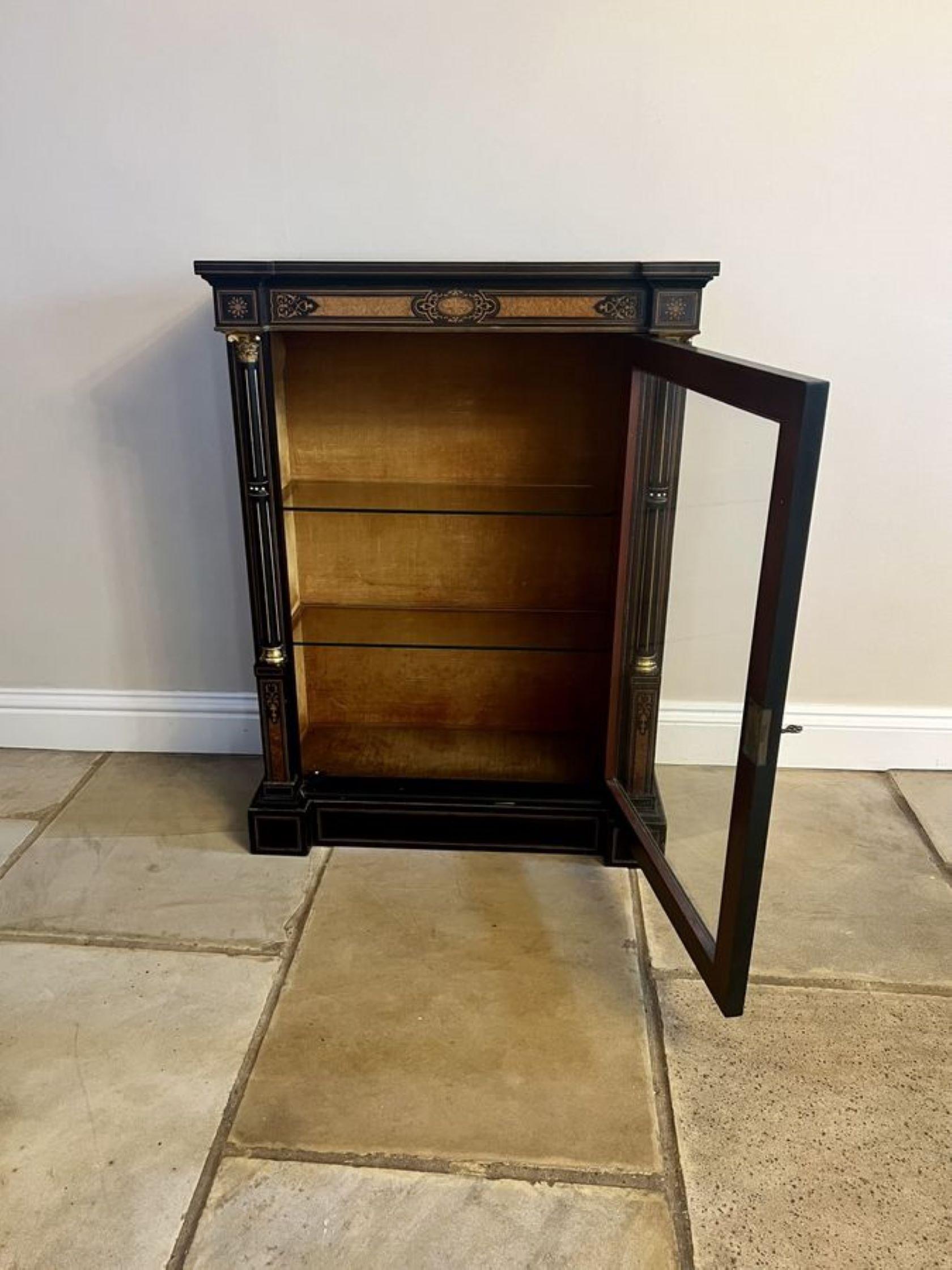 Pair of antique Victorian quality ebonised and amboyna inlaid side cabinets  For Sale 3