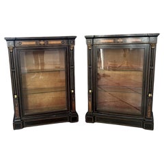 Pair of antique Victorian quality ebonised and amboyna inlaid side cabinets 