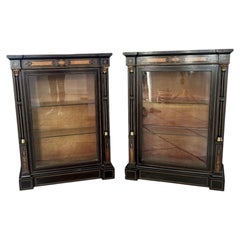 Pair of antique Victorian quality ebonised and amboyna inlaid side cabinets