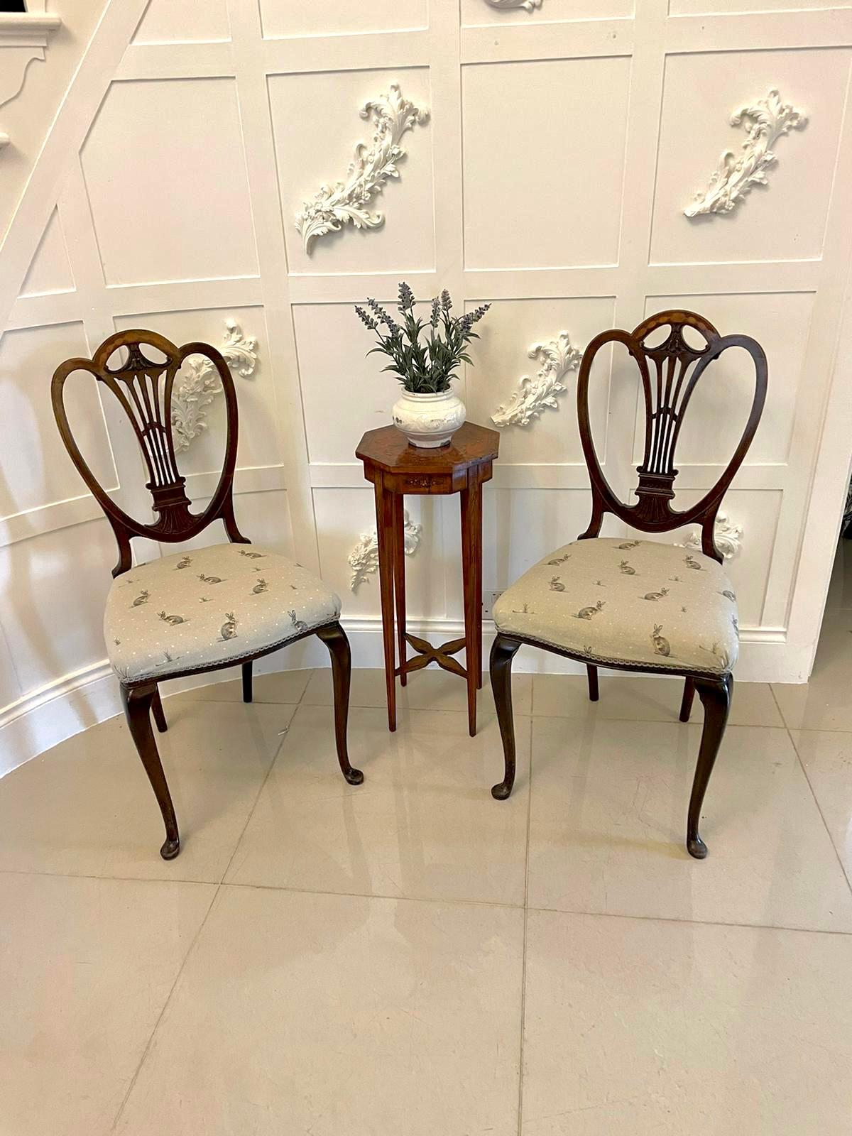 19th Century Pair of Antique Victorian Quality Mahogany Inlaid Side Chairs  For Sale