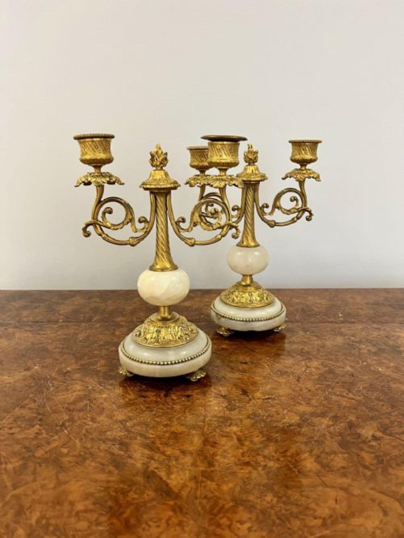 19th Century Pair of antique Victorian quality ormolu and marble candelabras  For Sale