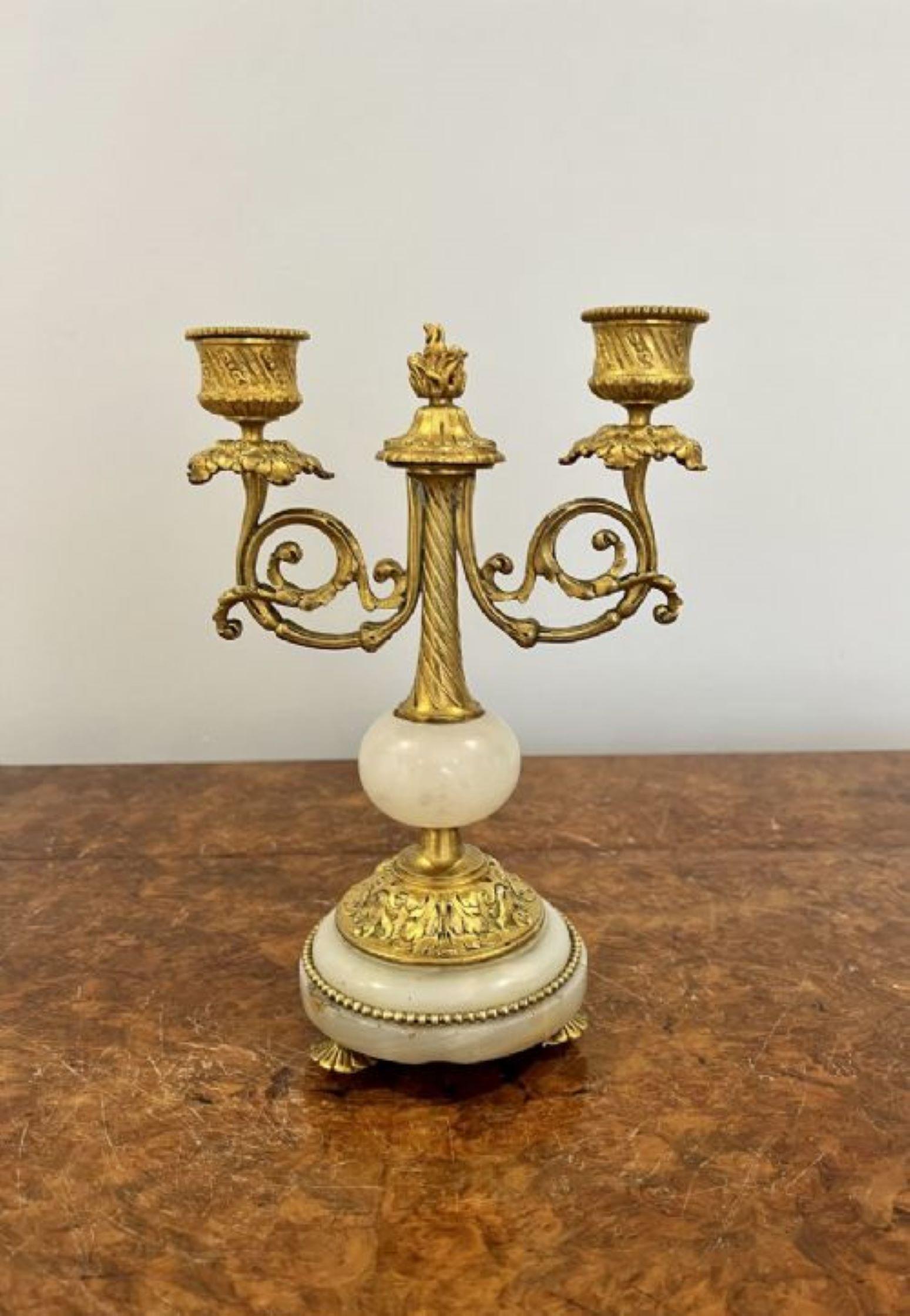 Ormolu Pair of antique Victorian quality ormolu and marble candelabras  For Sale