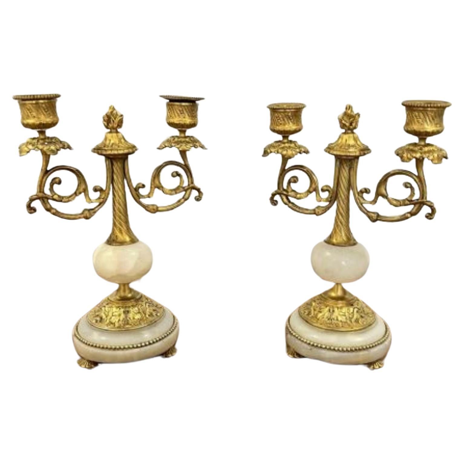 Pair of antique Victorian quality ormolu and marble candelabras  For Sale