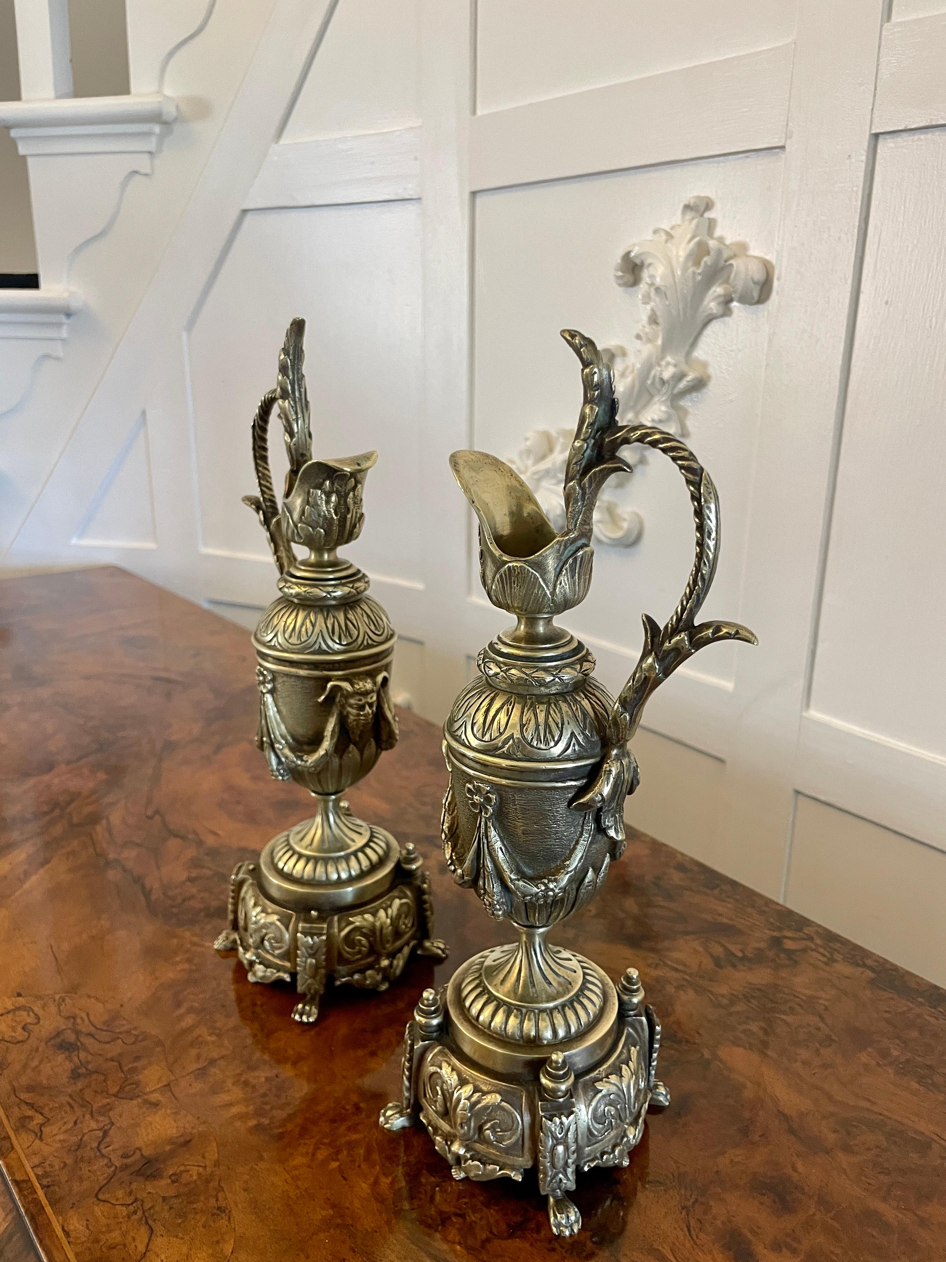 Pair of Antique Victorian Quality Ornate Brass Ewers  For Sale 2