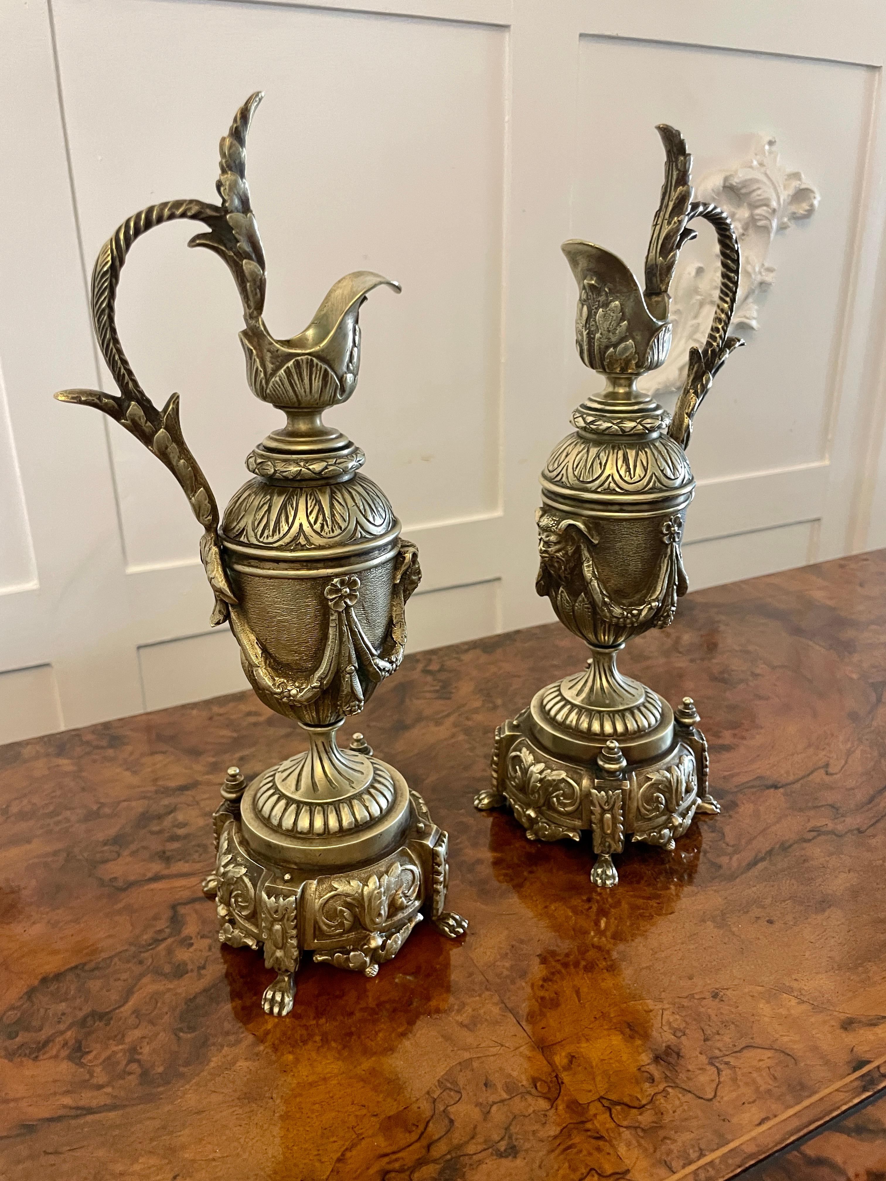 Pair of Antique Victorian Quality Ornate Brass Ewers  For Sale 3