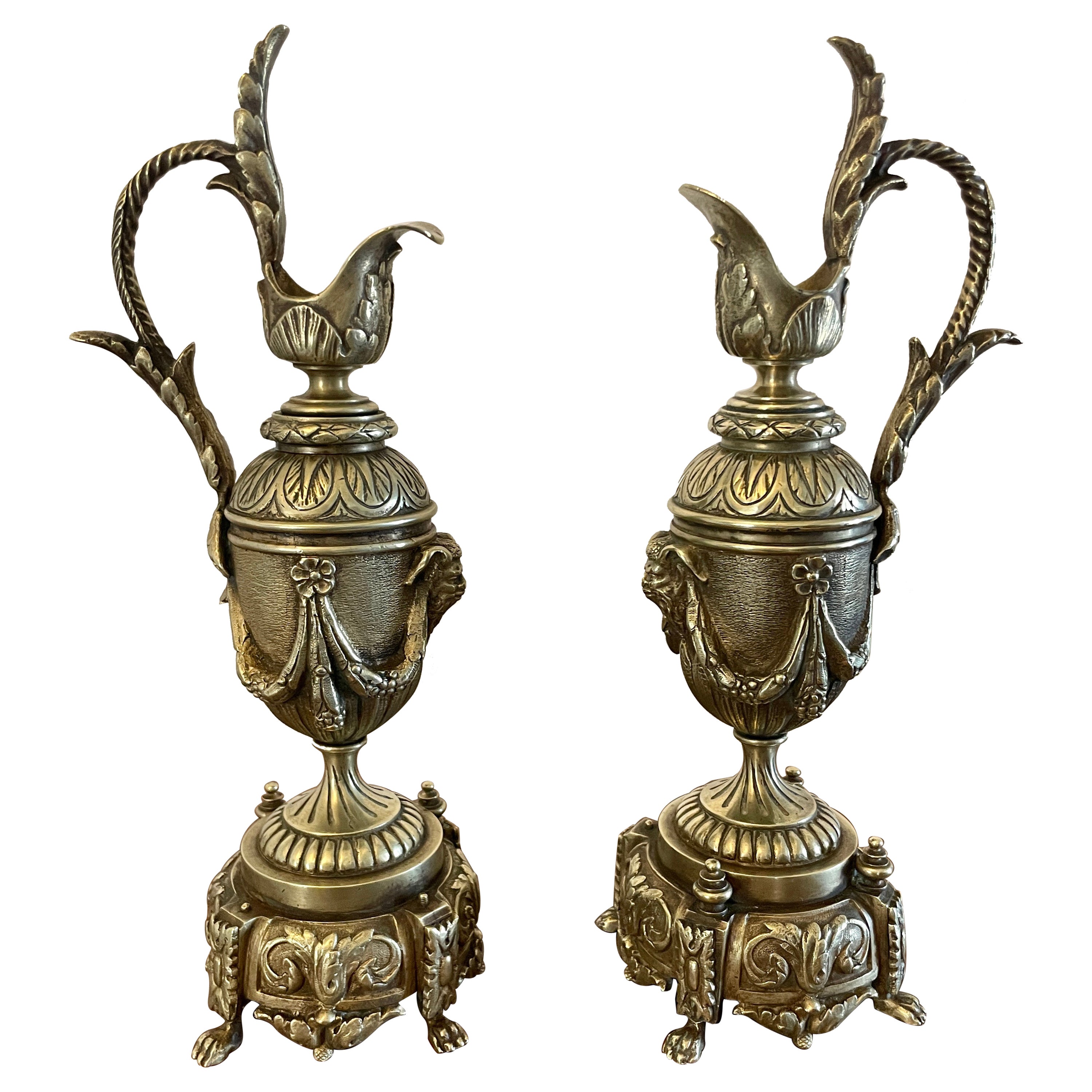 Pair of Antique Victorian Quality Ornate Brass Ewers